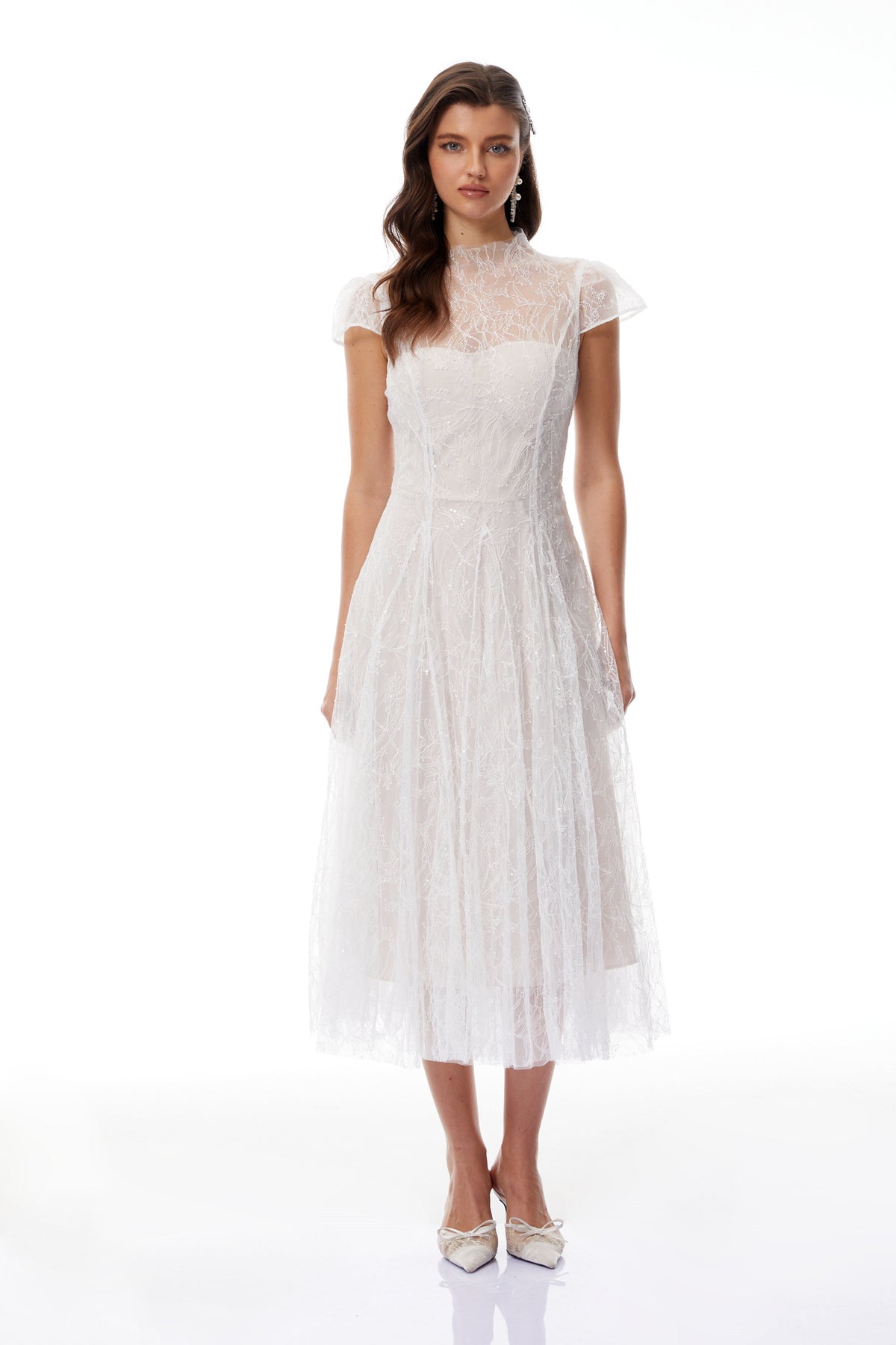 Velia White Lace Glitter Tulle Maxi Gown (Final Sale-US Only)