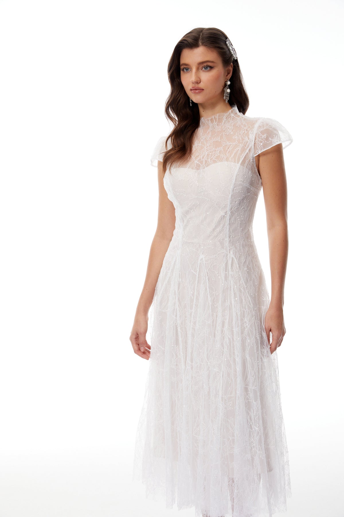 Velia White Lace Glitter Tulle Maxi Gown (Final Sale-US Only)