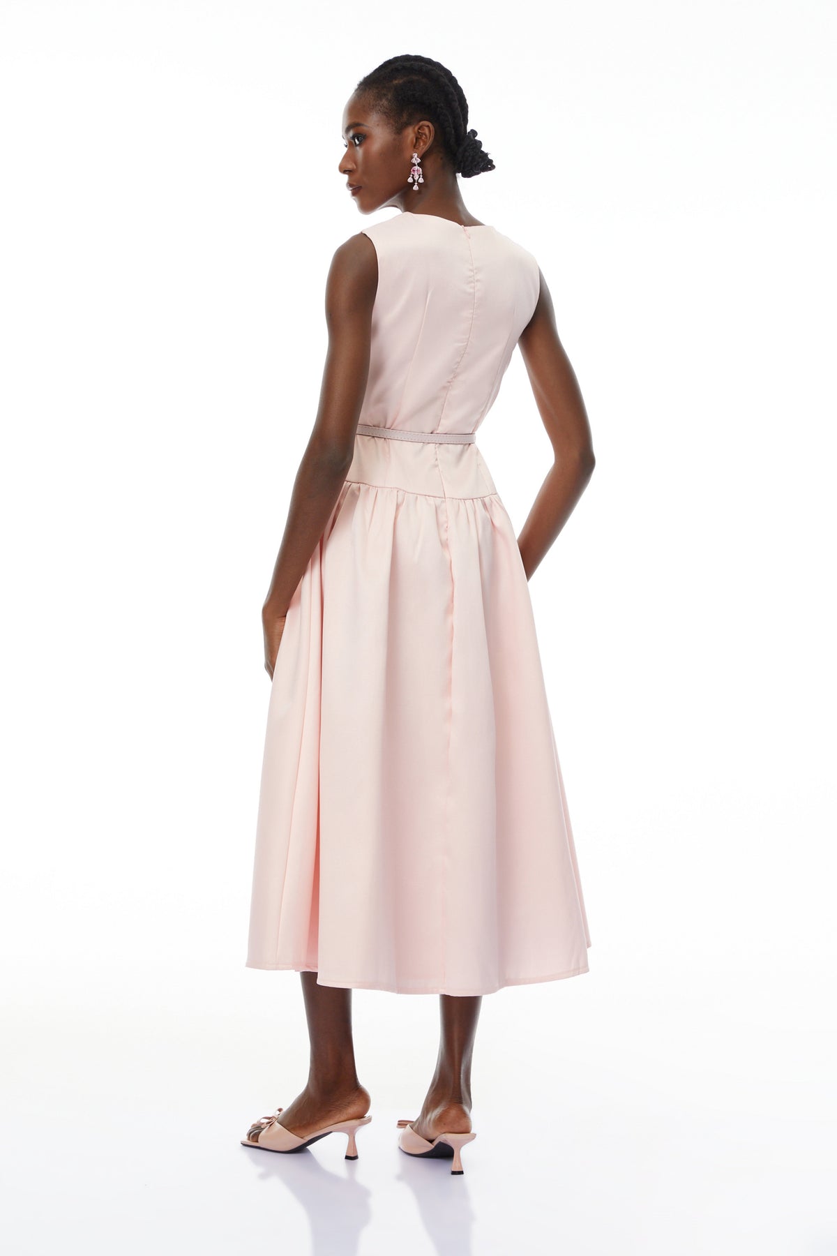Triana Pink Belt Waist Satin Maxi Dress