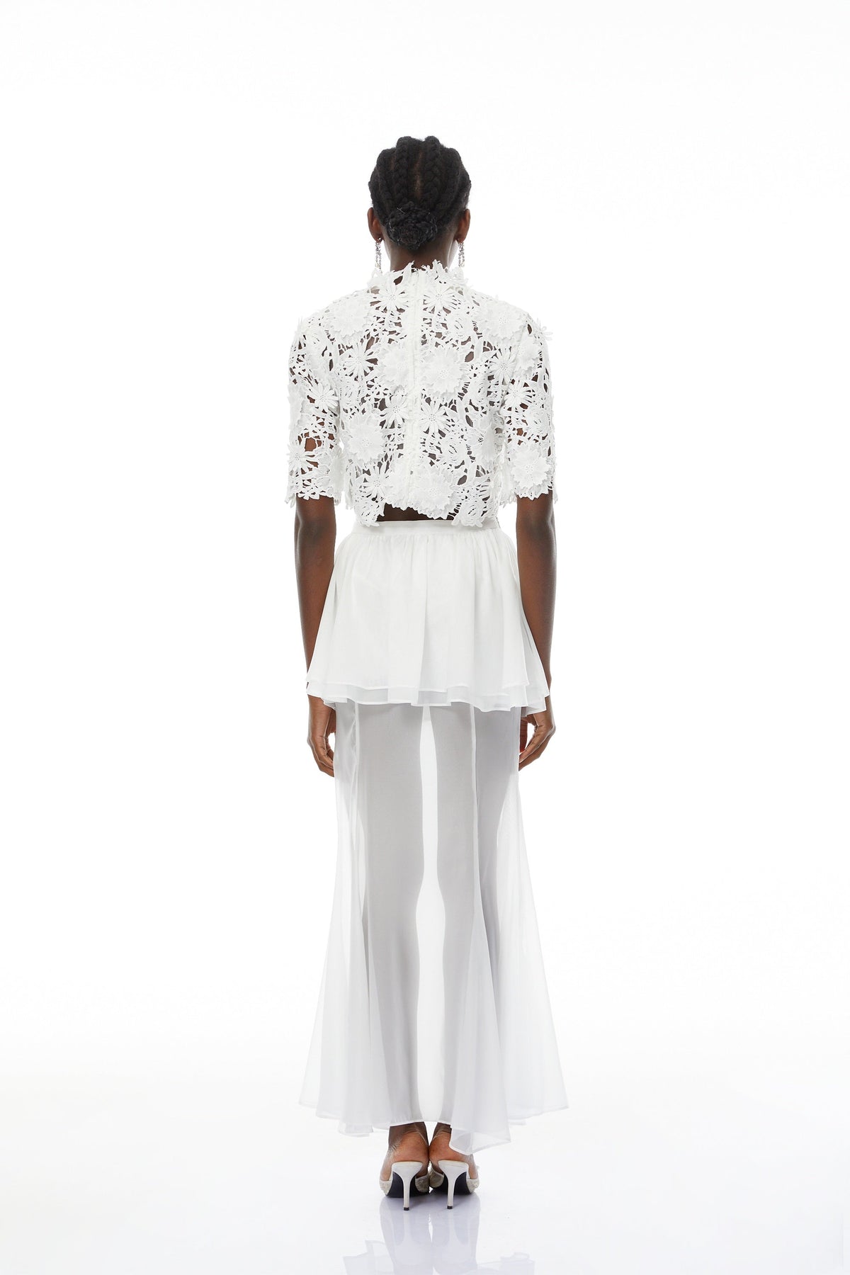 Candice White Cut Out Top & Ruffled Skirt Set