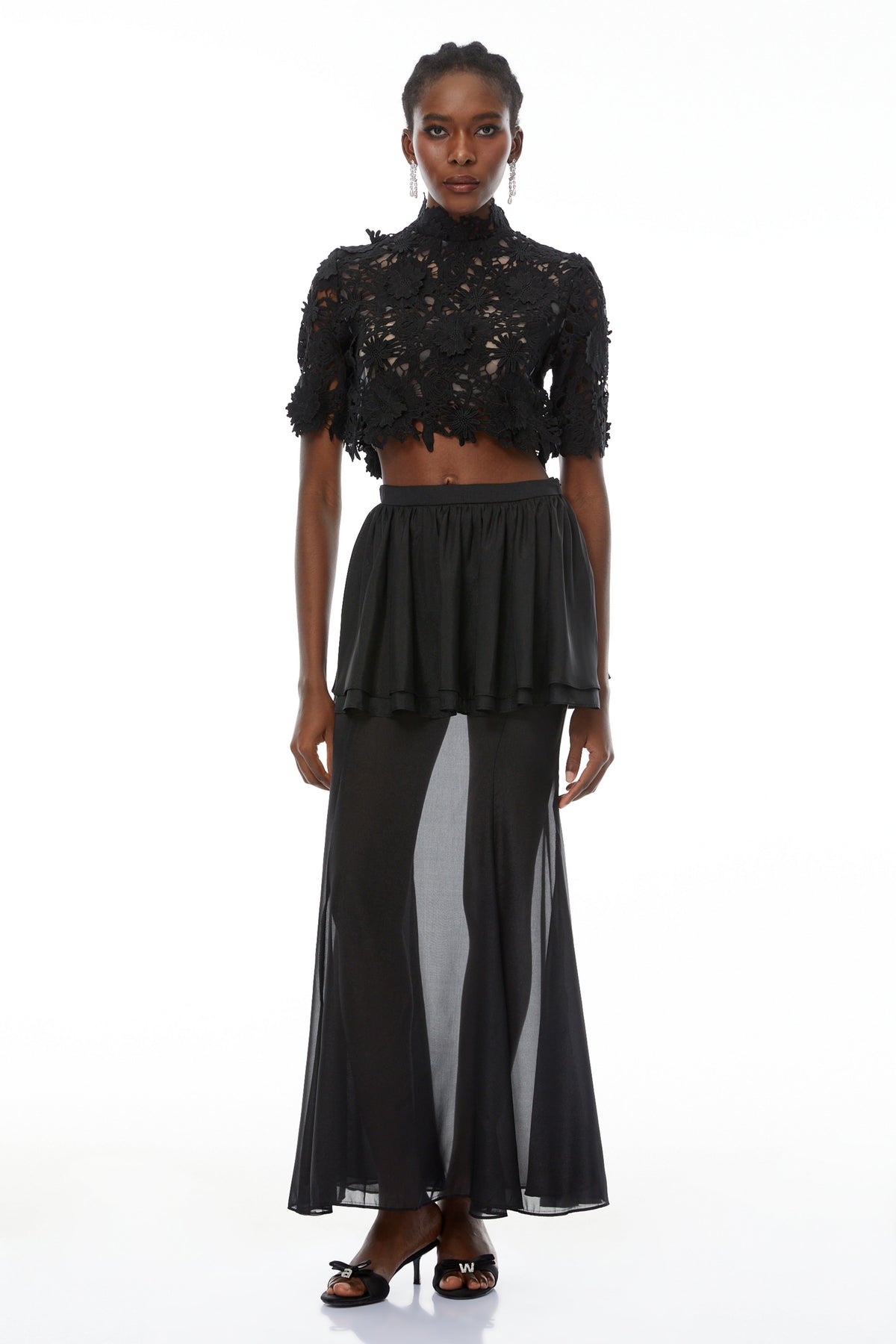 Candice Black Cut Out Top & Ruffled Skirt Set (Final Sale-US Only)