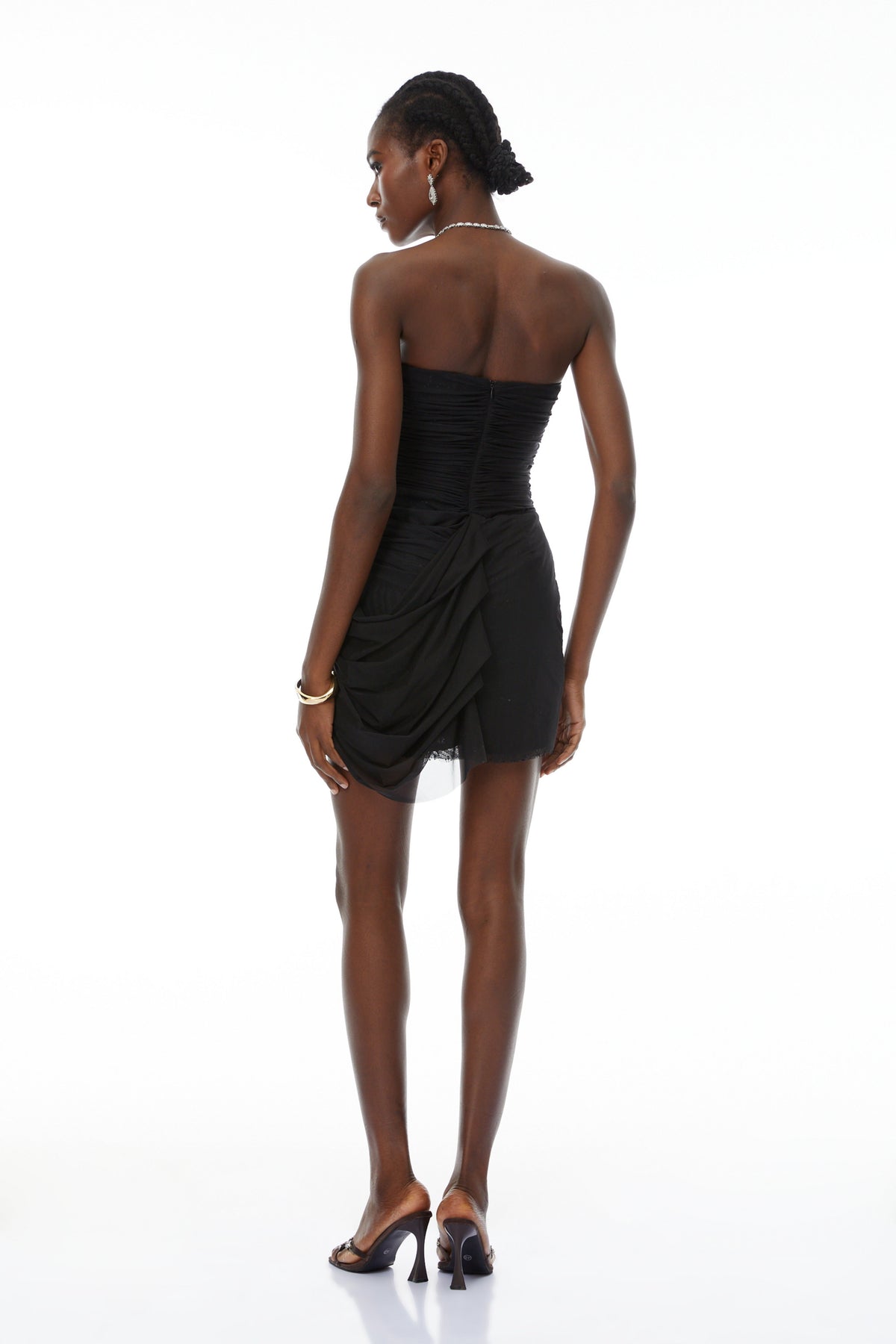 Giorgia Black Ruched Tulle Corset Mini Dress