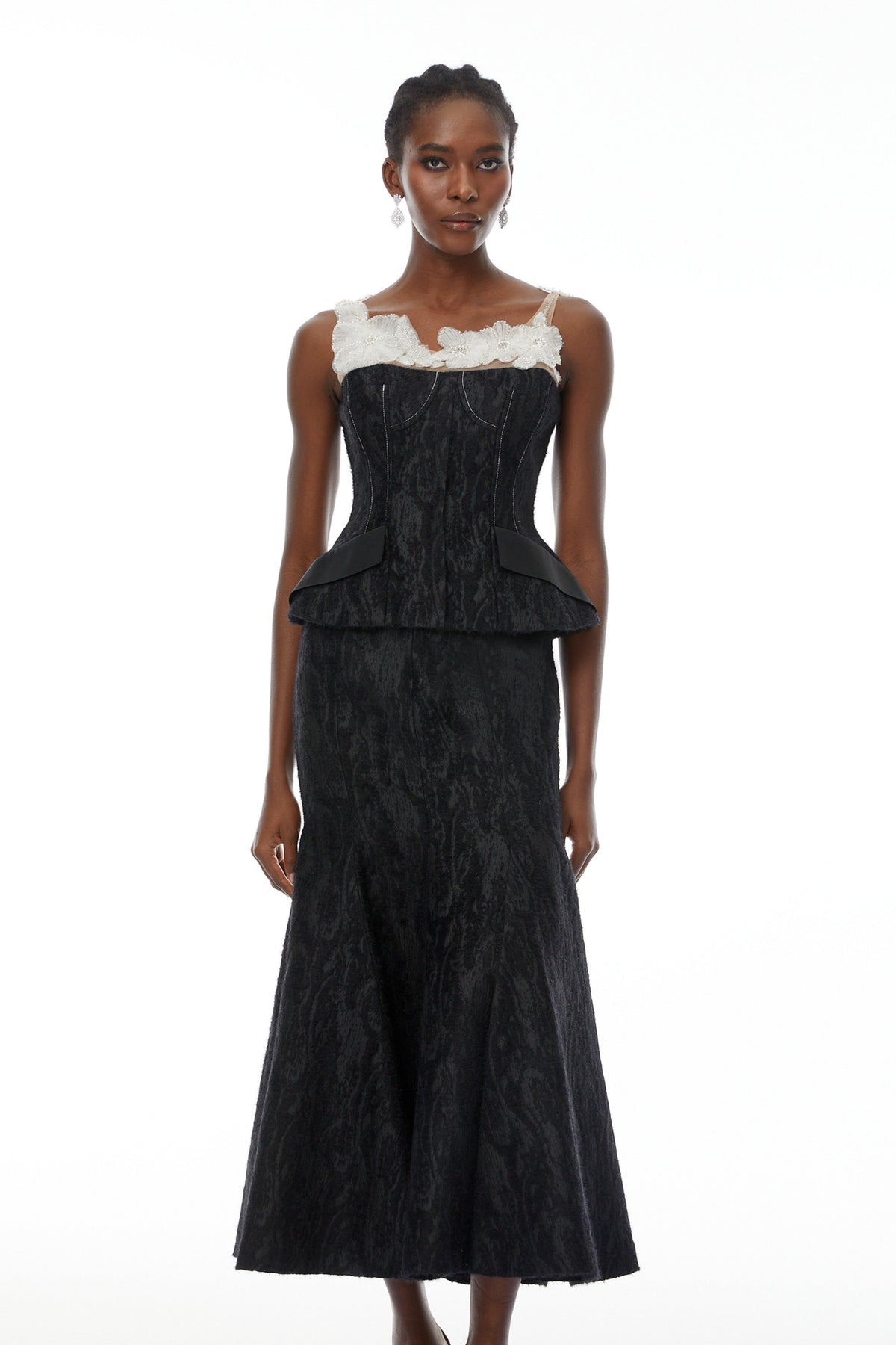 Mina Black Textured Strapless Top & Skirt Set