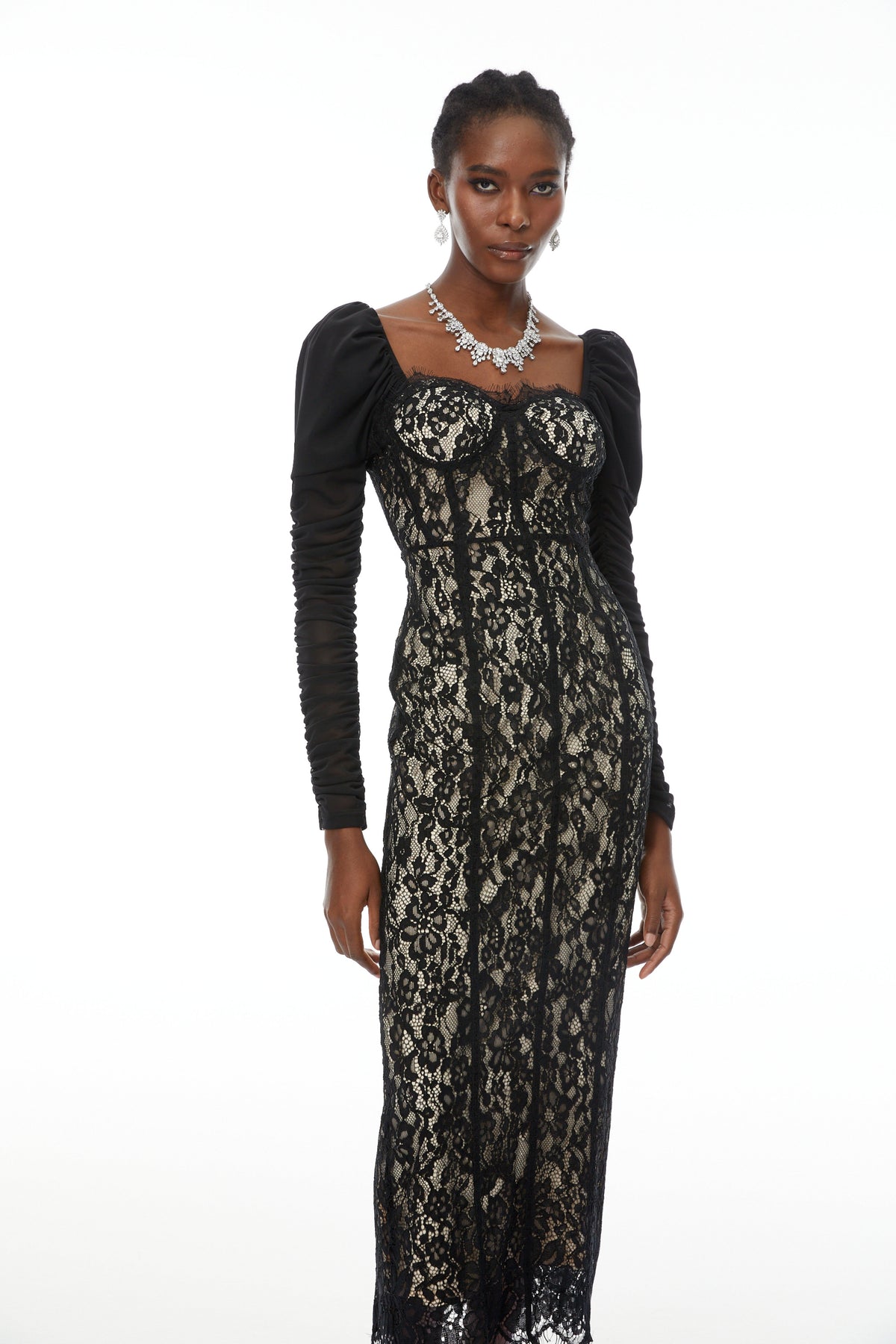 Beatrice Black Puff Sleeve Lace Maxi Dress (Final Sale)