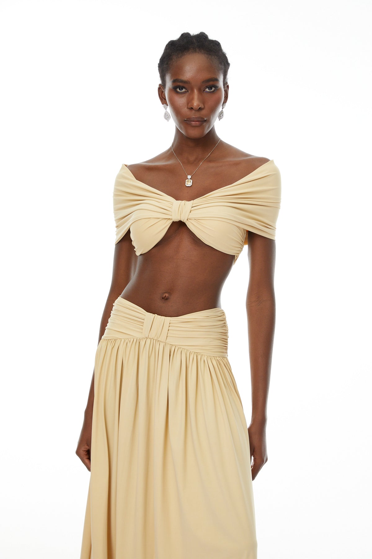 Gianna Yellow Ruched Top & Skirt Set