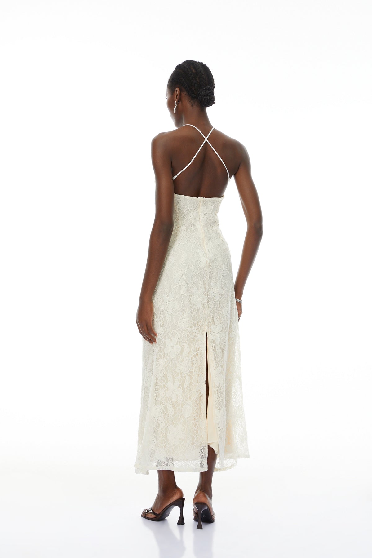 Milania White Halterneck Floral Lace Maxi Dress (Final Sale-US Only)
