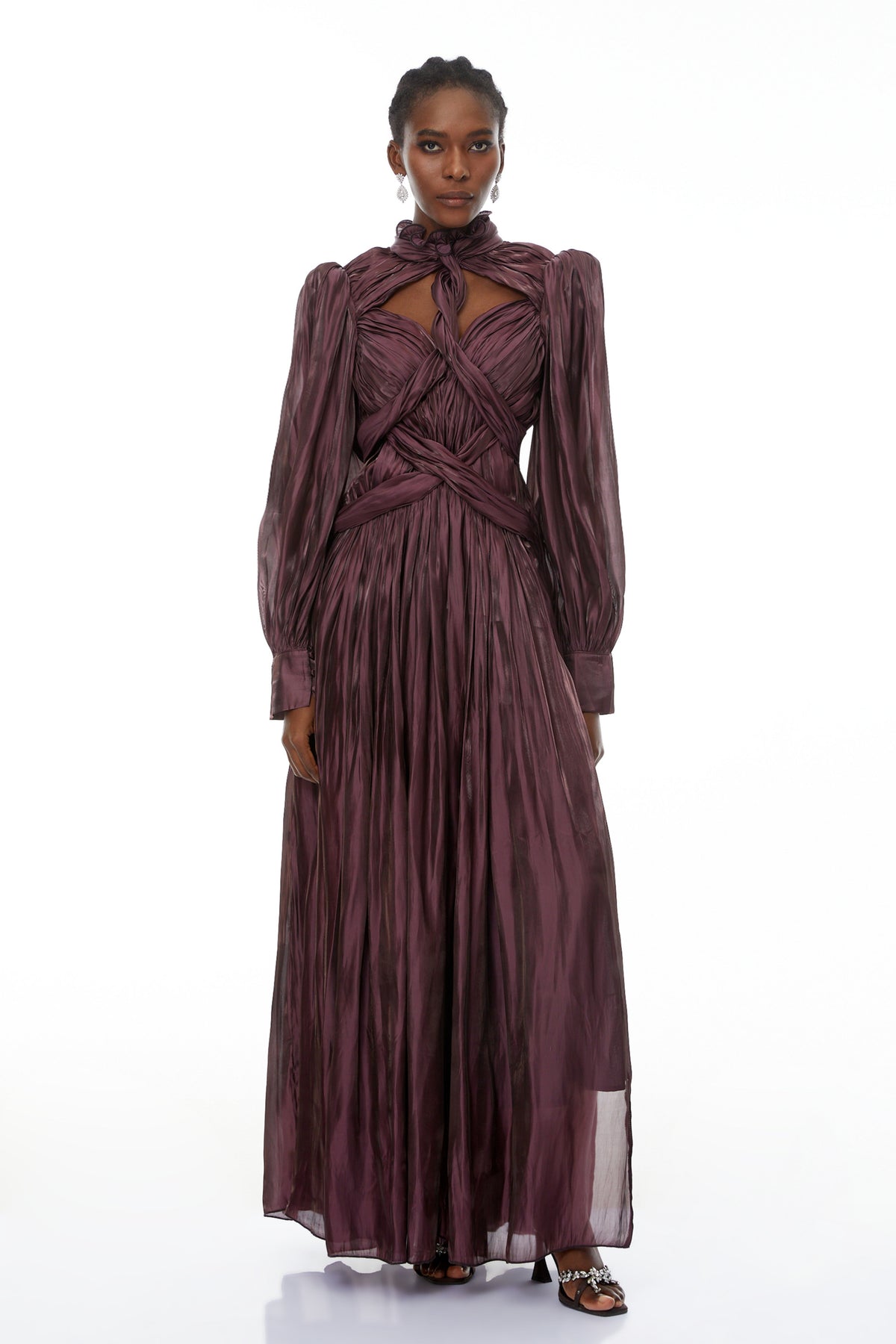 Sage Brown Crossed Design Maxi Dress (Final Sale-US Only)