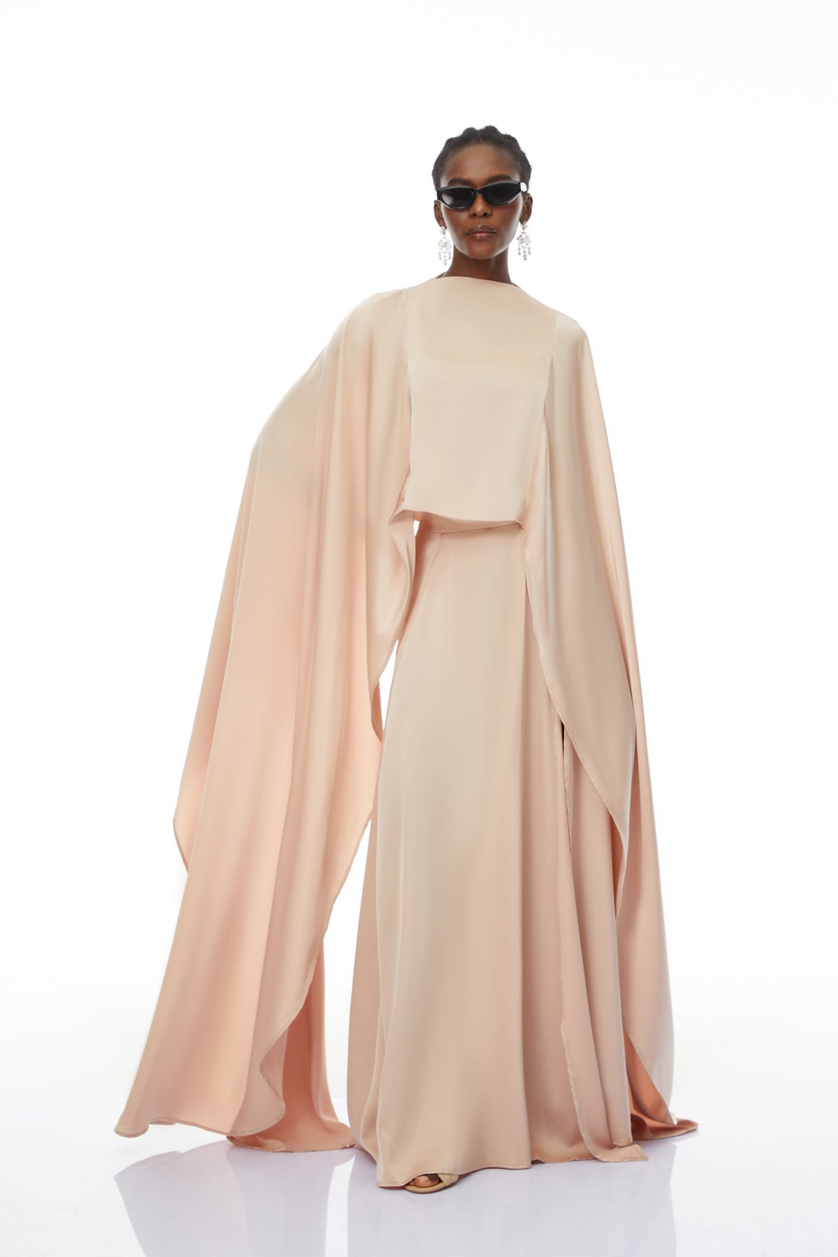Everleigh Champagne Satin Top & Skirt Set With Cape Detail (Final Sale)