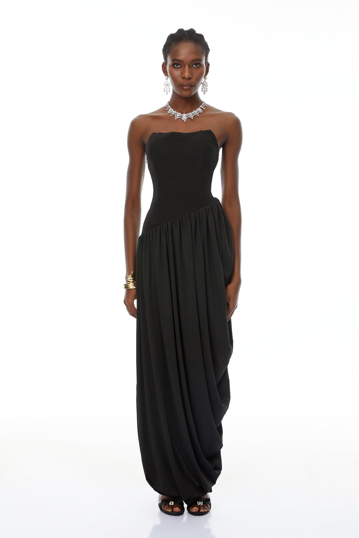 Valeria Black Asymmetrical Hem Maxi Dress