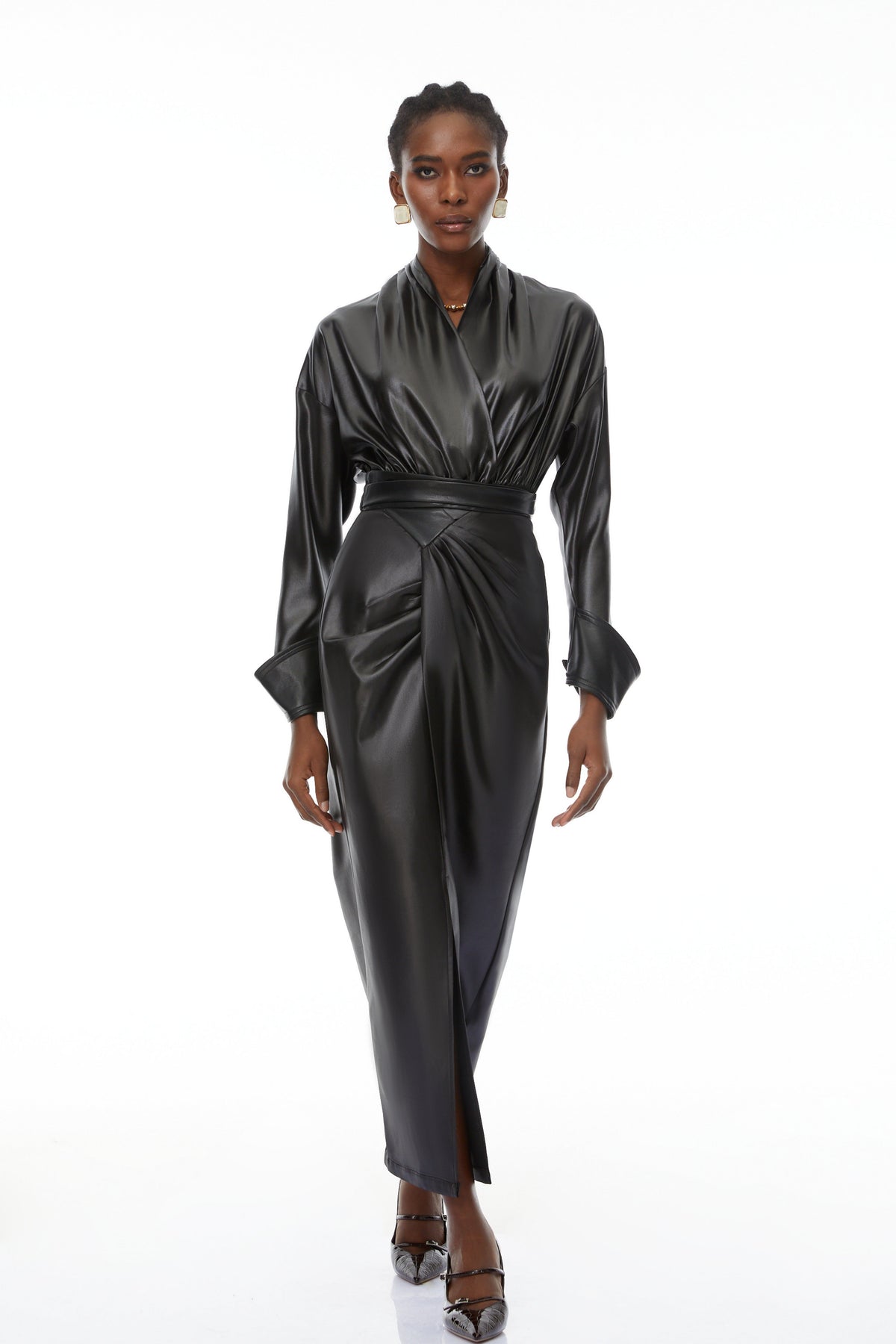 Rocío Black Leather Bodysuit & Skirt Set