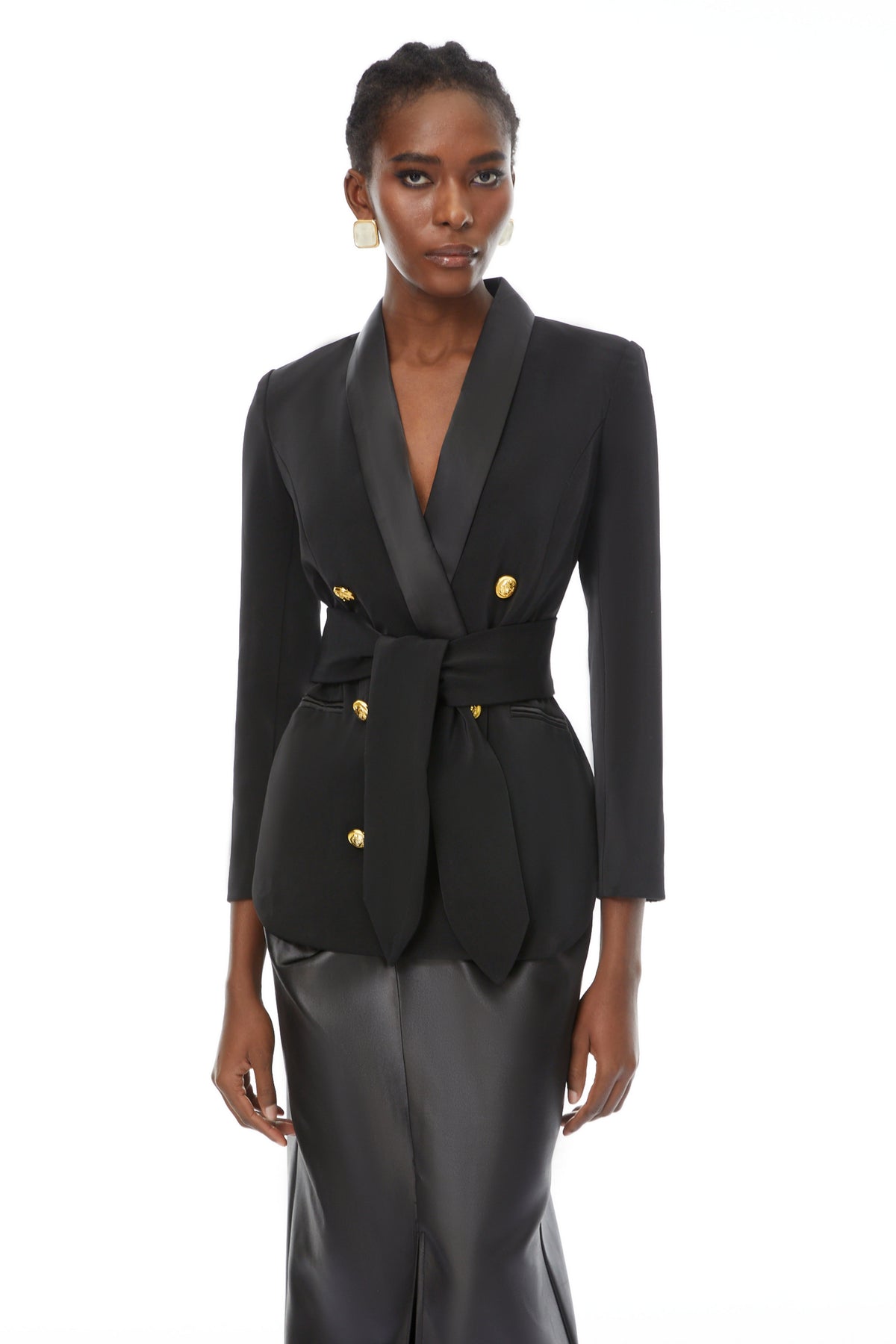 Octavia Black Belted Double-Breasted Blazer