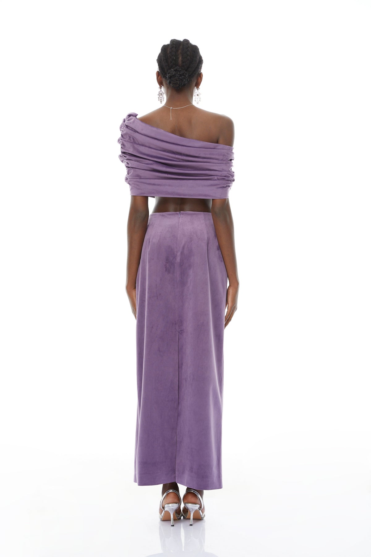 Frederica Purple Asymmetrical Velvet Top & Skirt Set