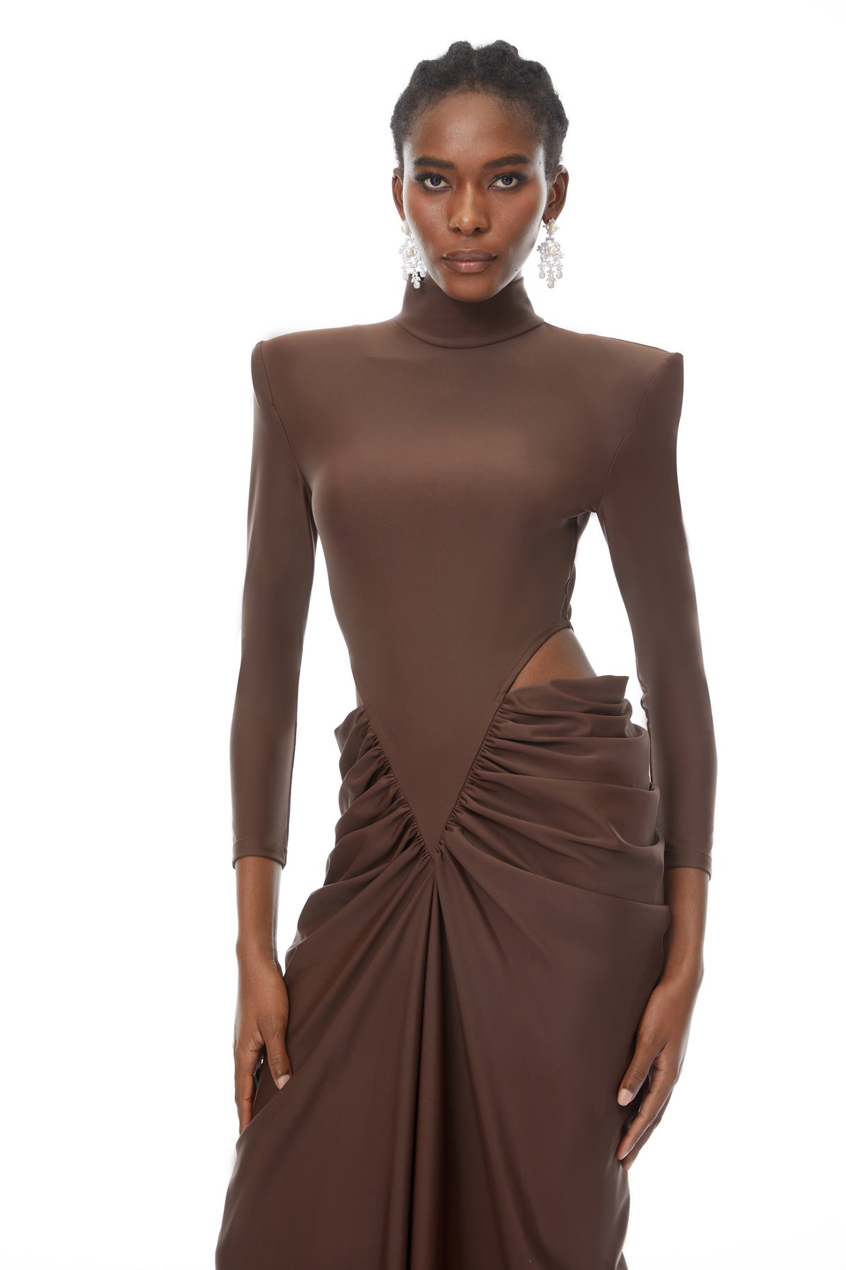 Arlene Brown Cut Out Ruched Maxi Dress (Final Sale)