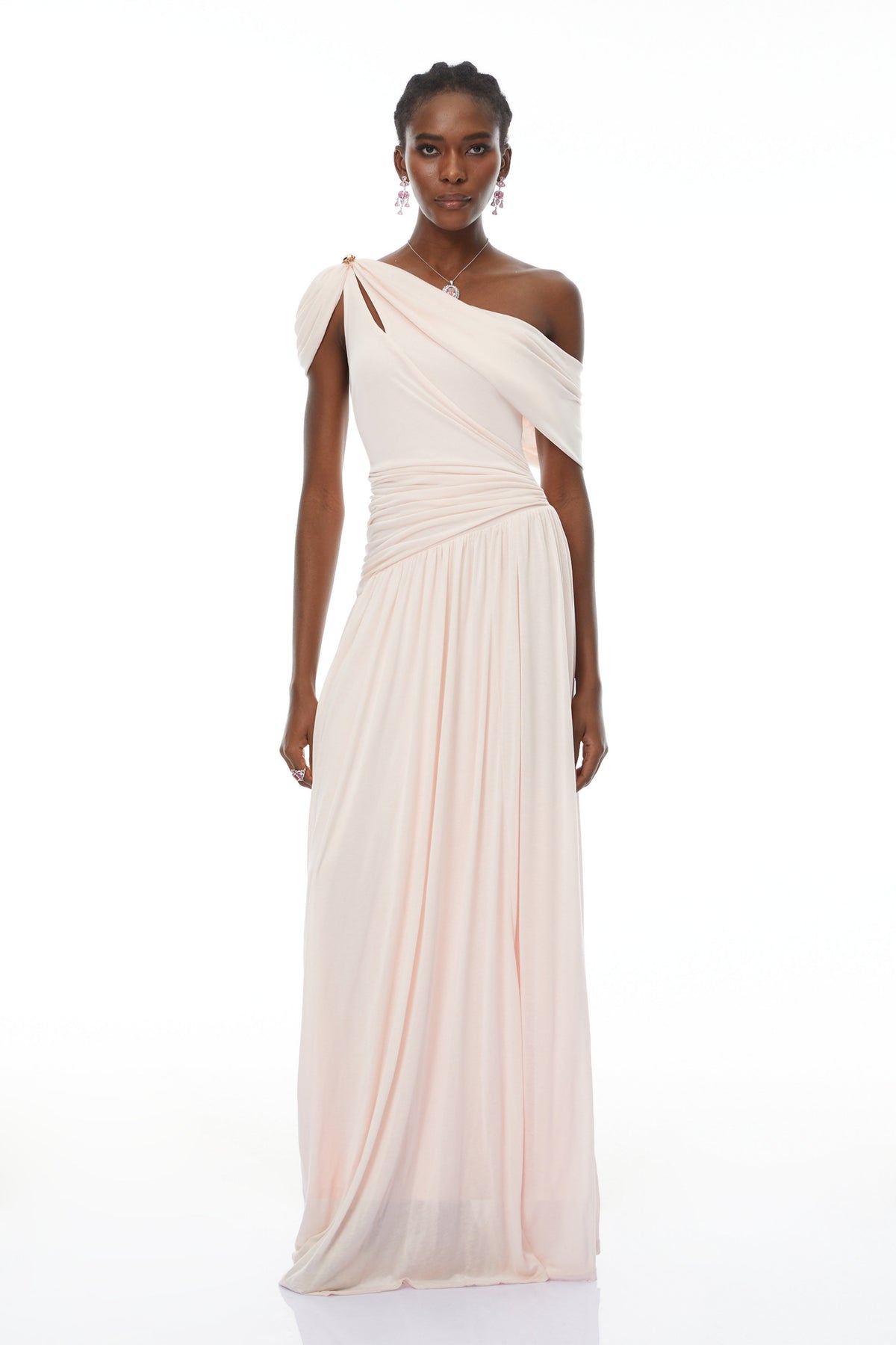 Sigrun Pink Asymmetrical Gathered Maxi Dress (Final Sale-US Only)