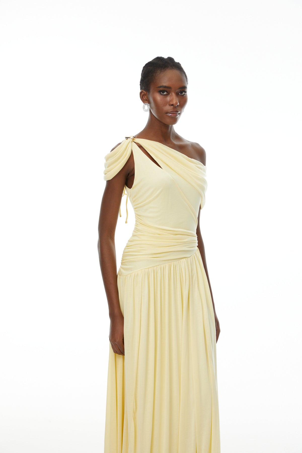 Sigrun Yellow Asymmetrical Gathered Maxi Dress (Final Sale-US Only)
