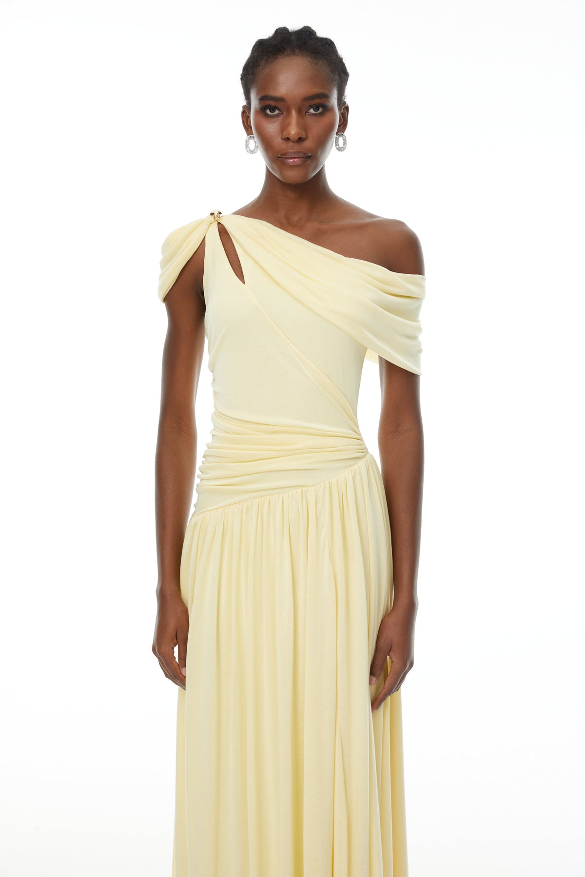 Sigrun Yellow Asymmetrical Gathered Maxi Dress (Final Sale-US Only)