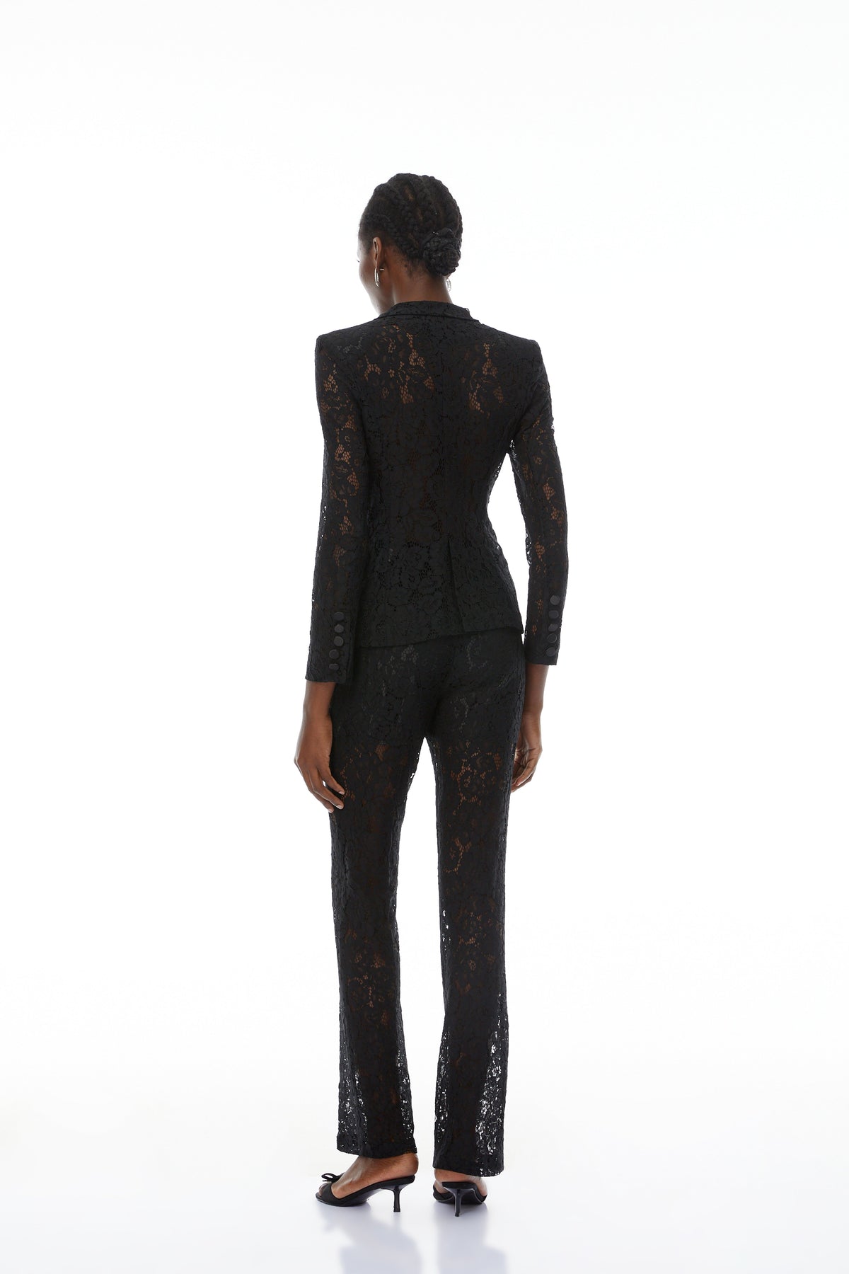 Zoé Black Sheer Lace Blazer & Trousers Matching Set