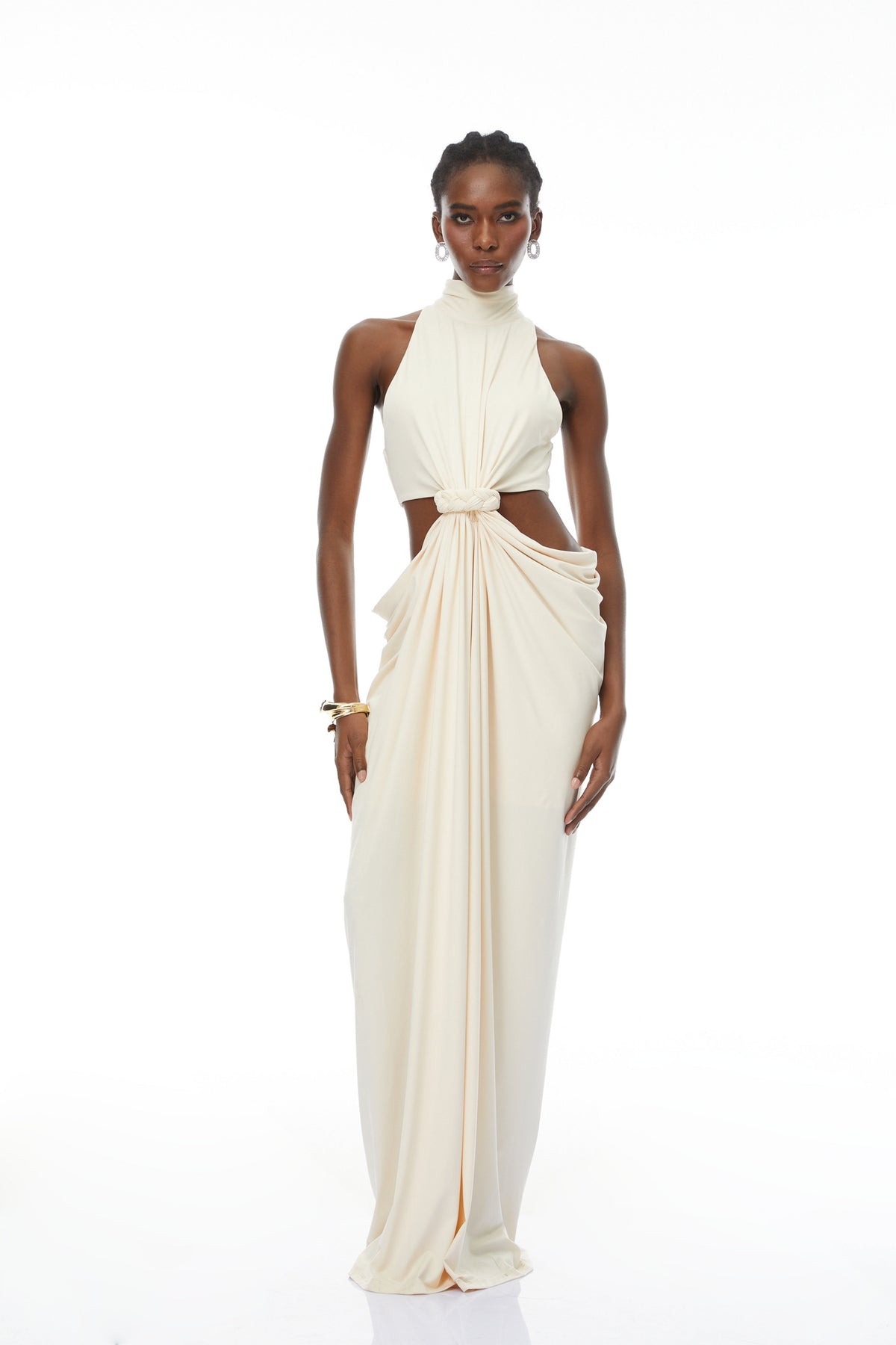 Joaquín Neutral Braid Detail Ruched Dress Maxi (Final Sale-US Only)