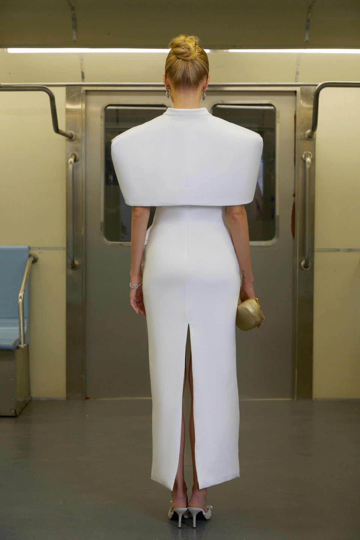 Felice White Structured Cape & Corset Dress Set