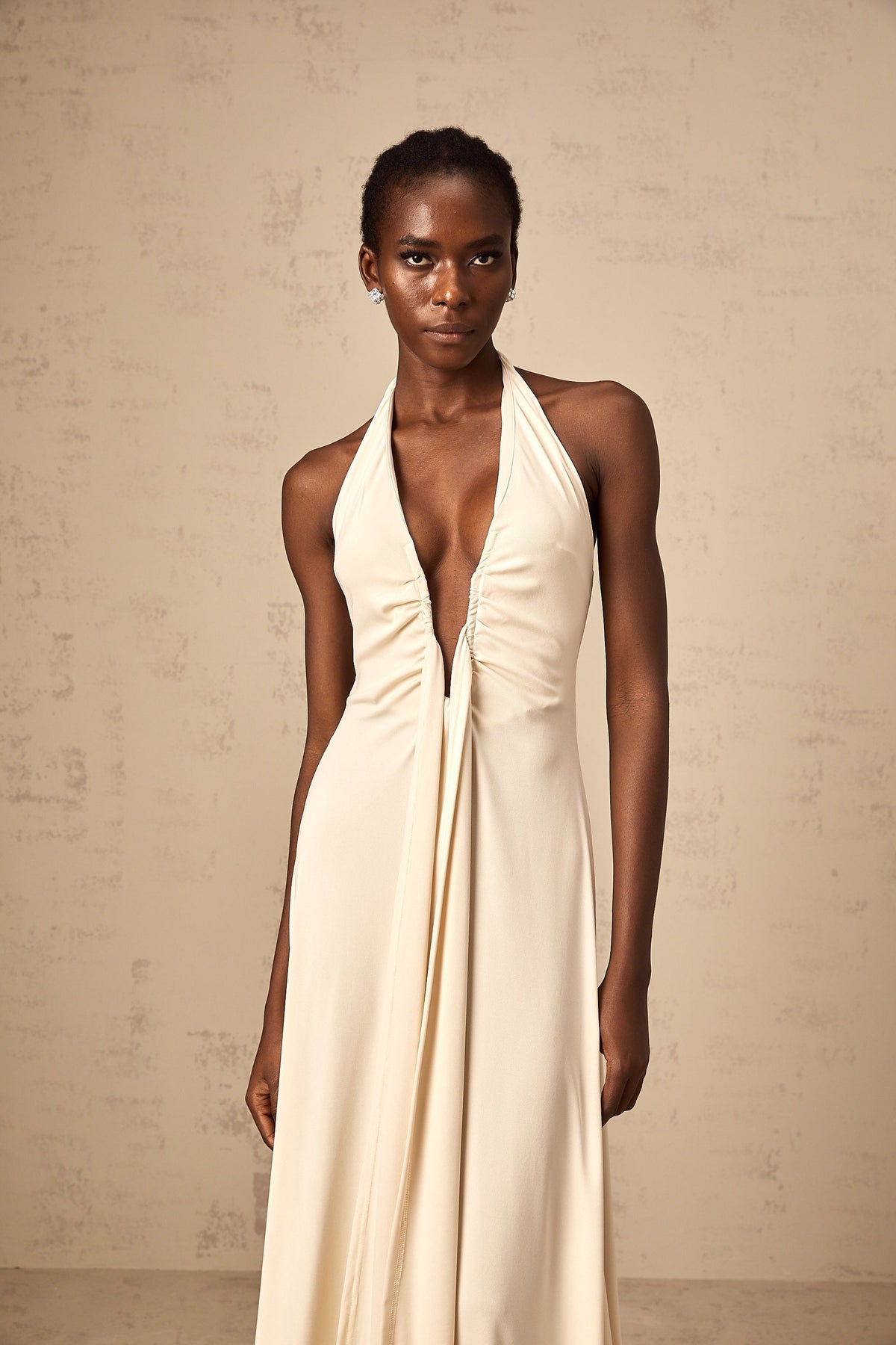 Géraldine white deep V-neck draped maxi dress (Final Sale-US Only)