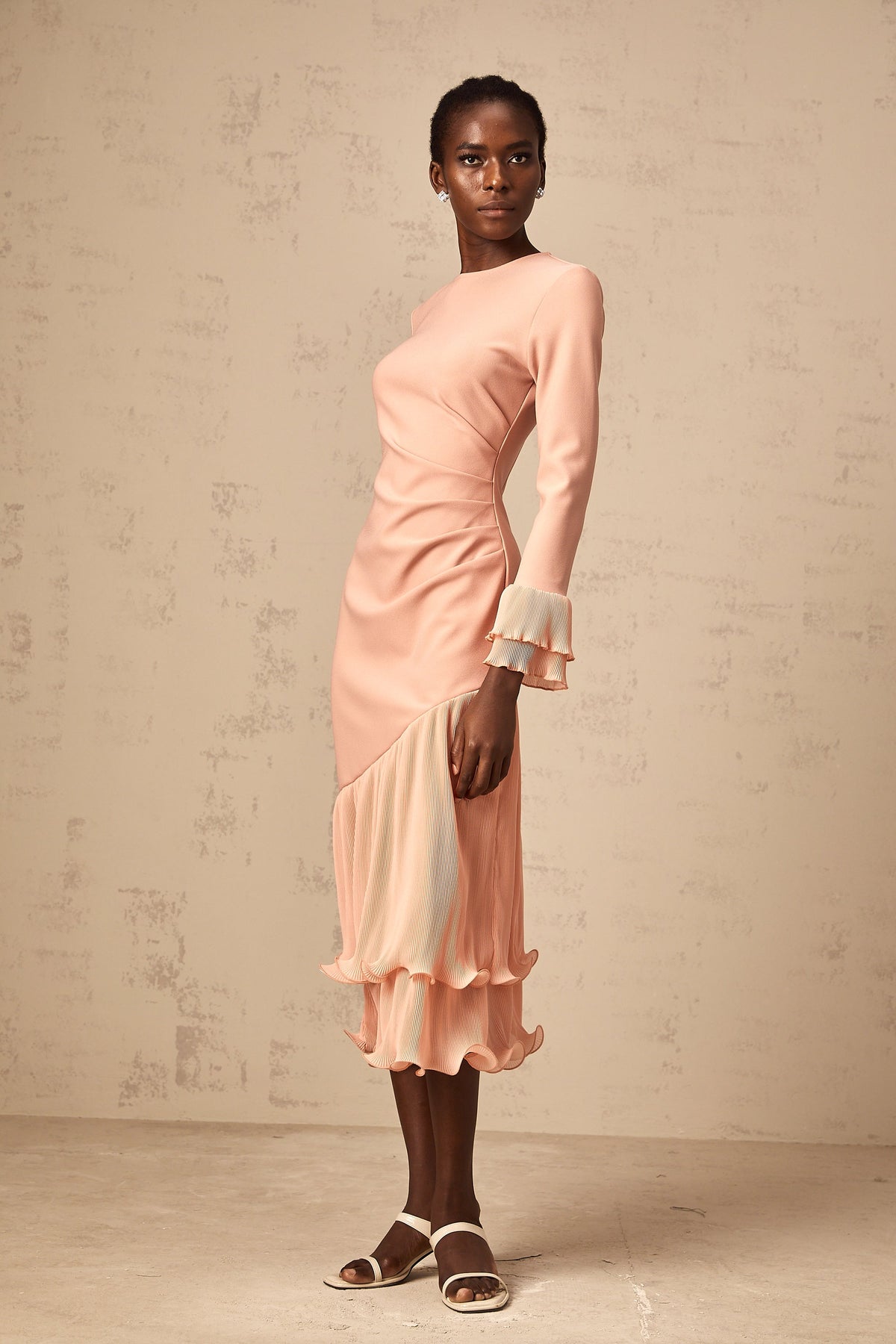 Fleurida ruffled-trim panelled midi dress in Pink (Final Sale)
