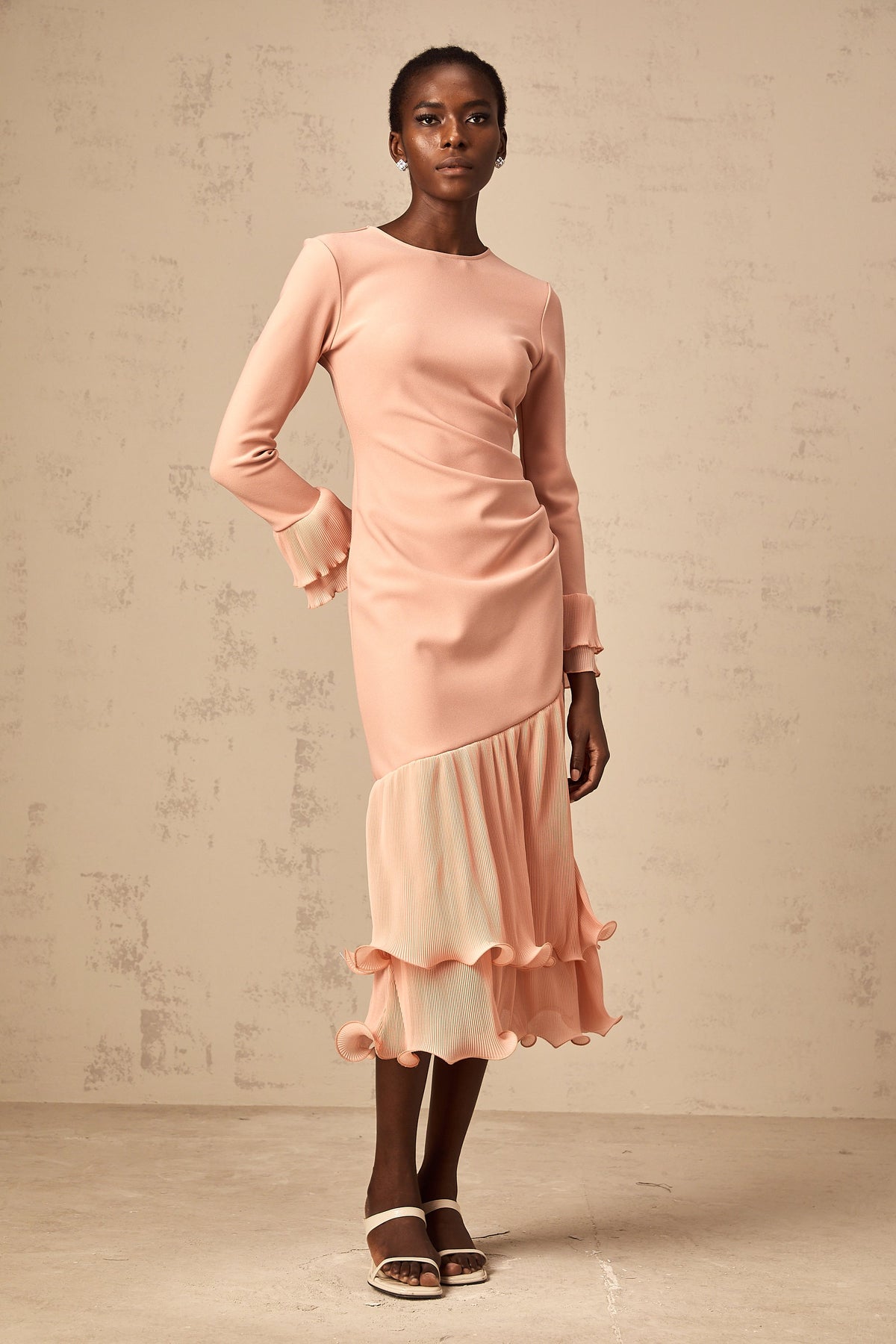 Fleurida ruffled-trim panelled midi dress in Pink (Final Sale)