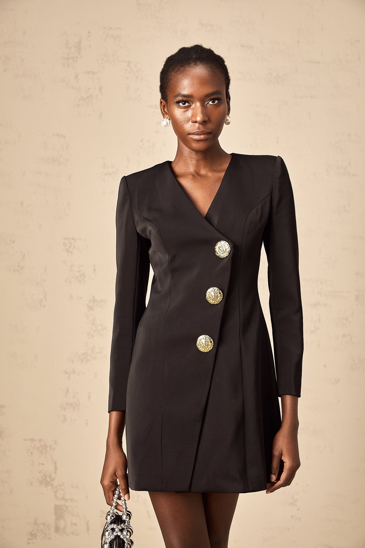 Dominique black lion-head blazer mini dress