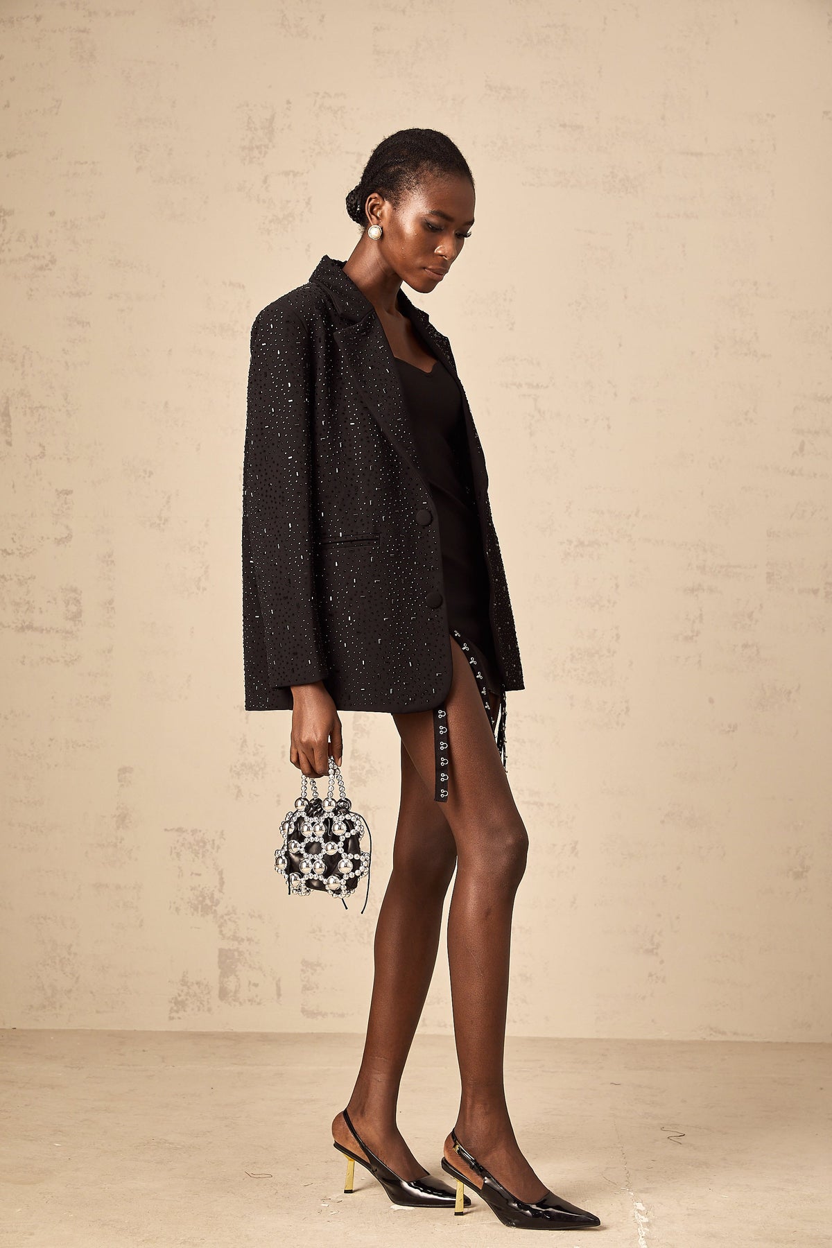 Wilhelmine black stud-embellished blazer