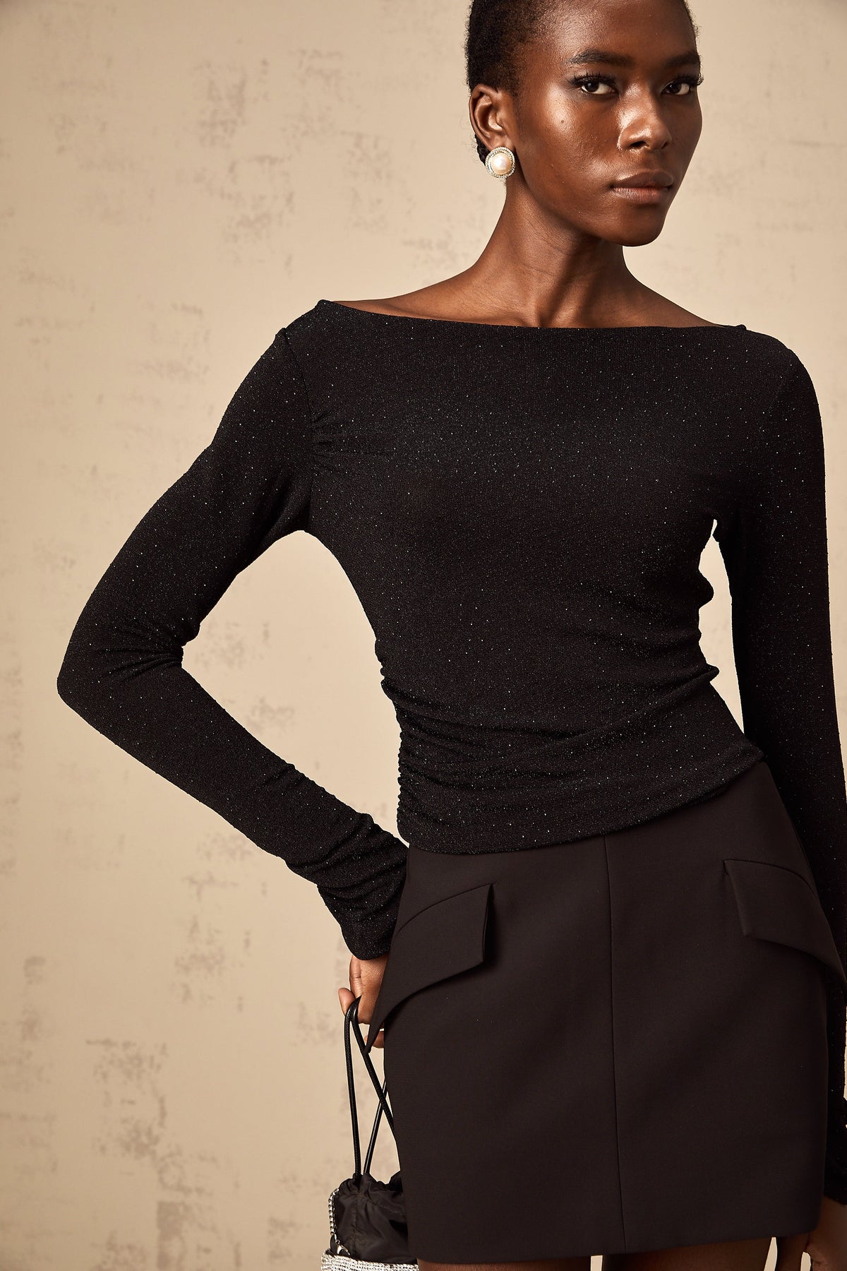 Bérénice black sequined top & skirt matching set