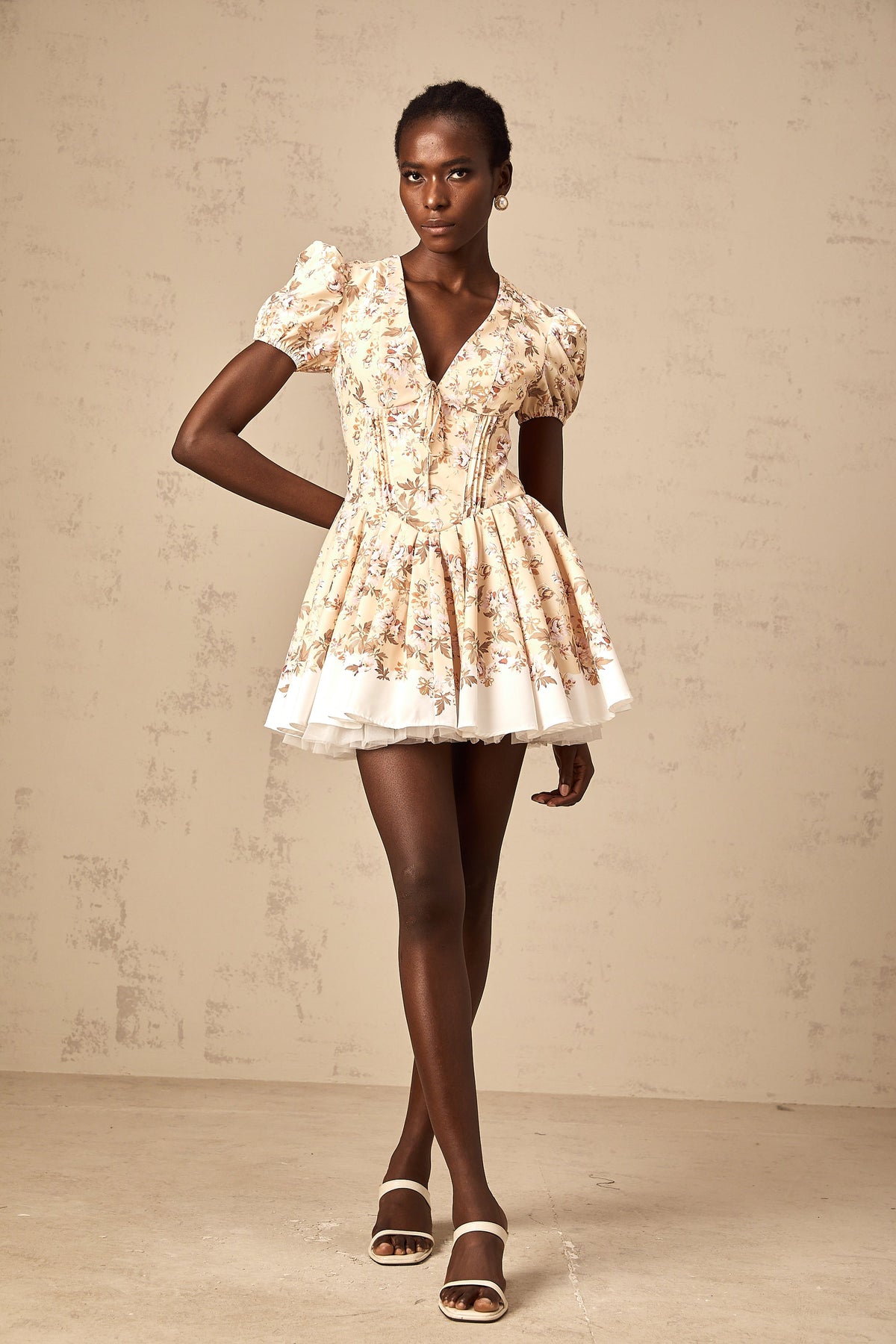 Alizée yellow floral-print pleated mini dress (Final Sale-US Only)