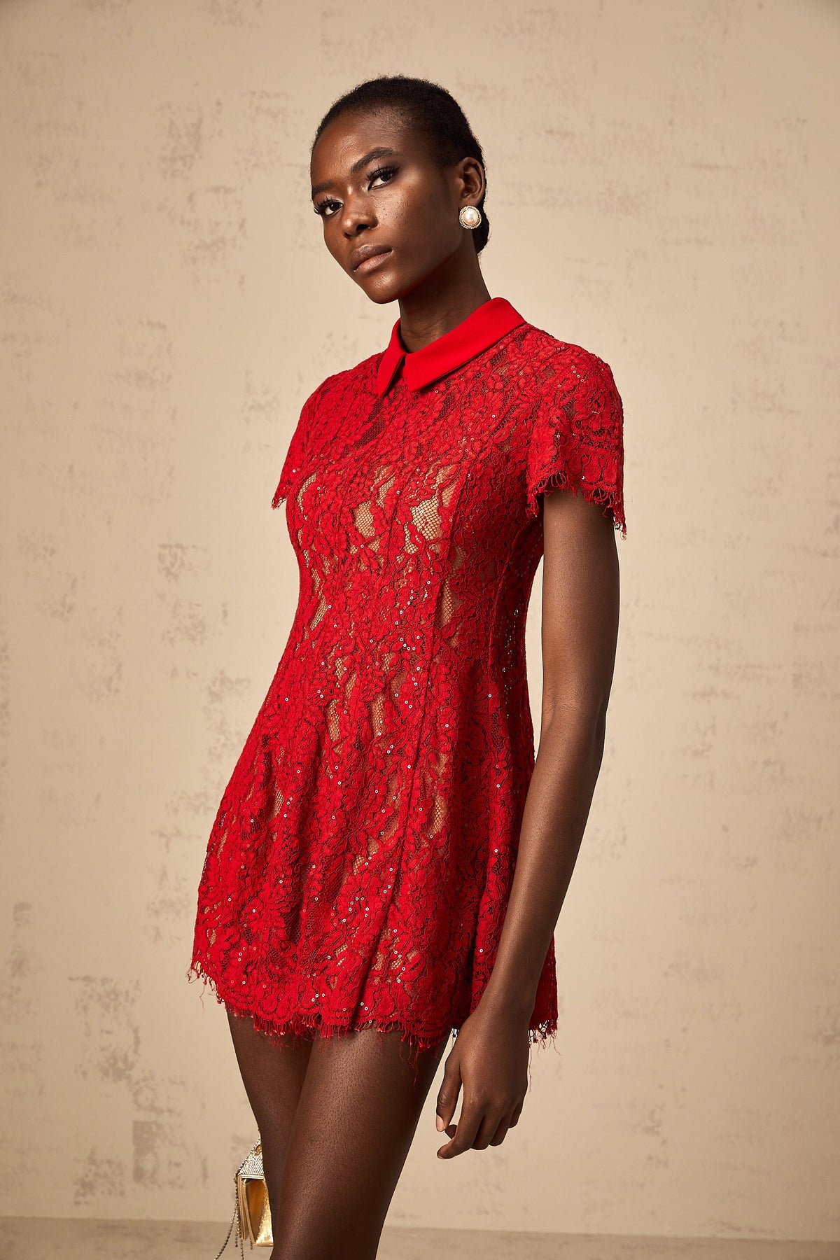 Hanne red sequined lace mini dress