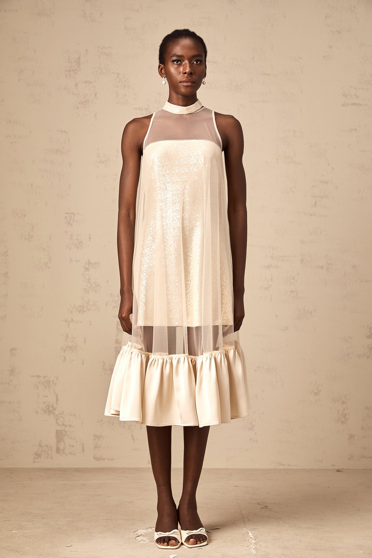 Josette tulle-panel sequined layered midi dress