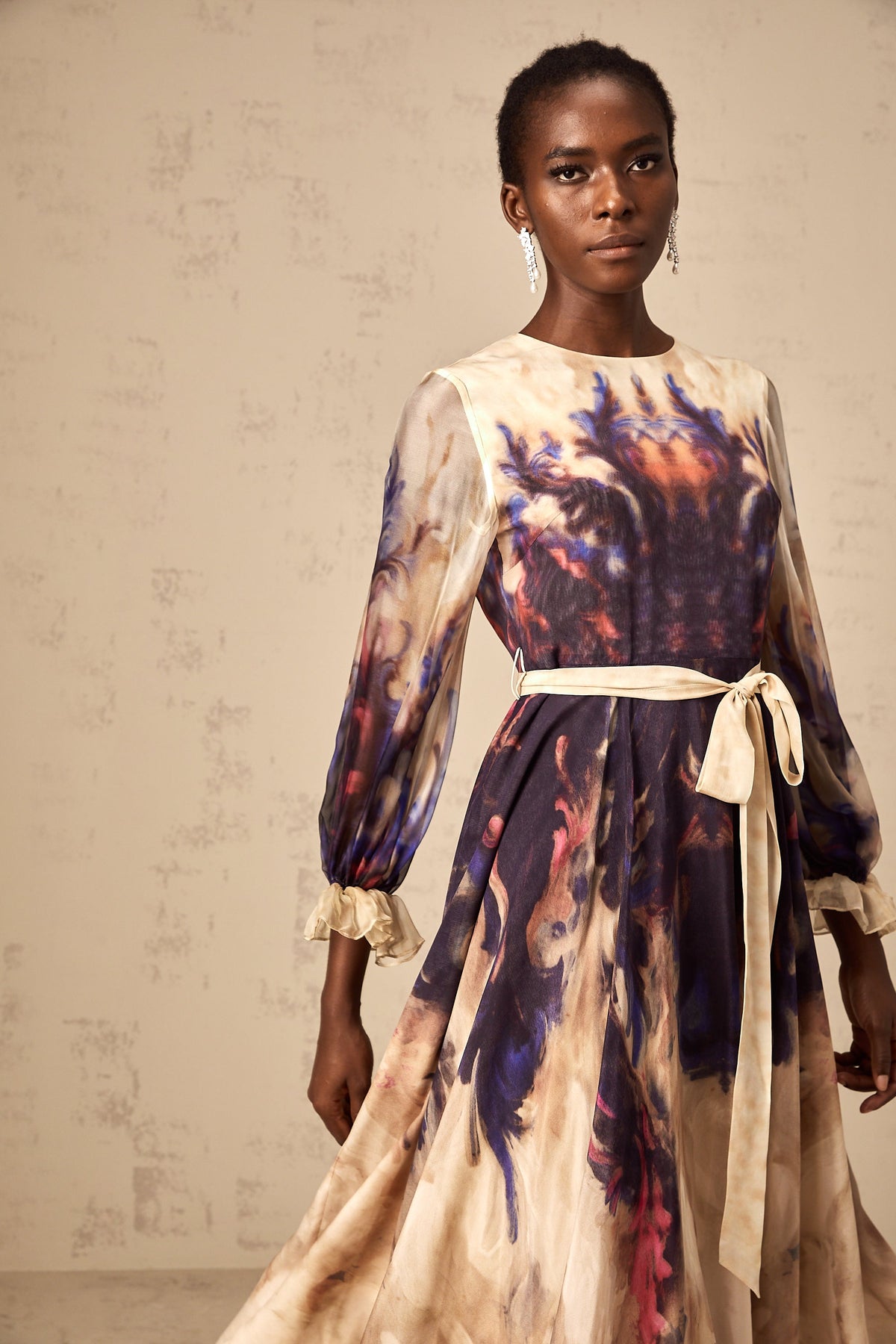 Urbaine smudged graffiti-print silk midi dress