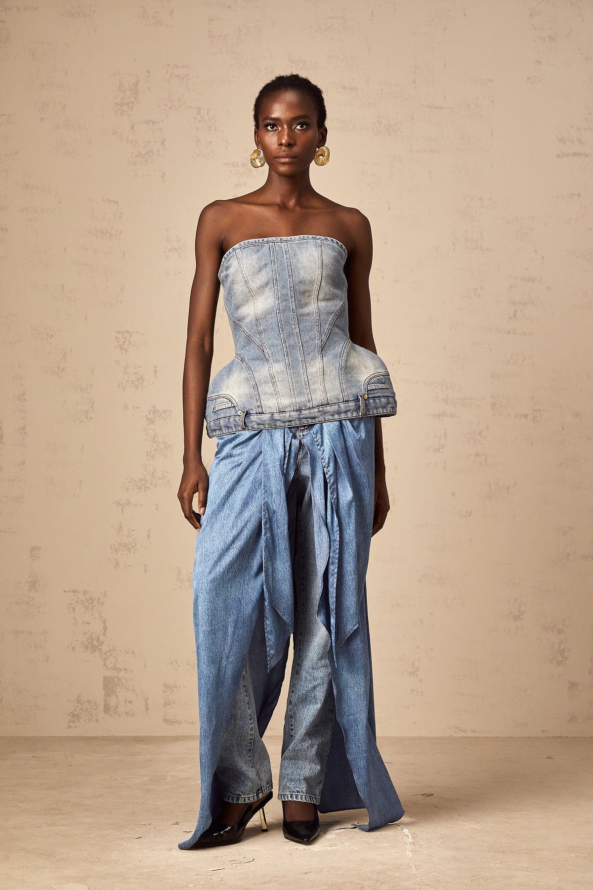 Yvonne blue off-shoulder denim top