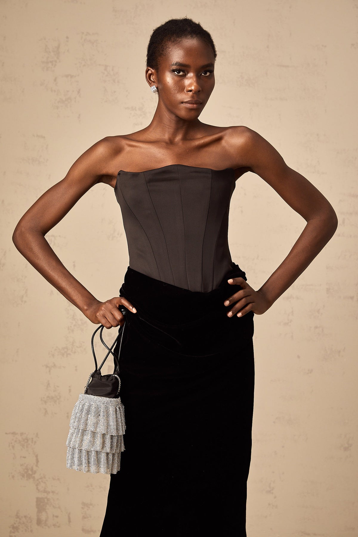 Aurore black velvet off-shoulder maxi dress
