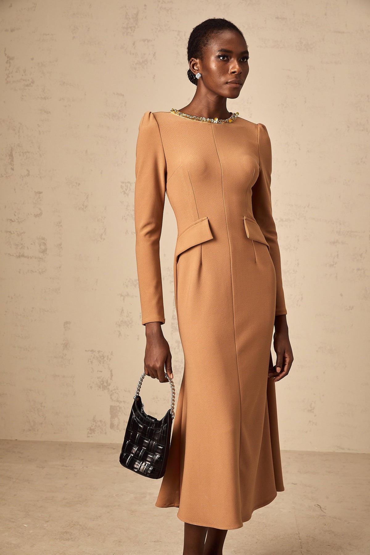 Doriane khaki sequin-embellished midi dress