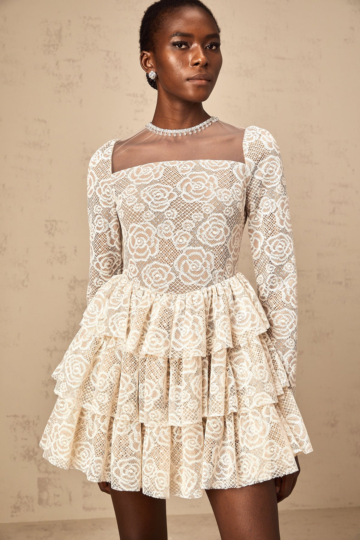 Hippolyte neutrals floral-embroidered mini dress