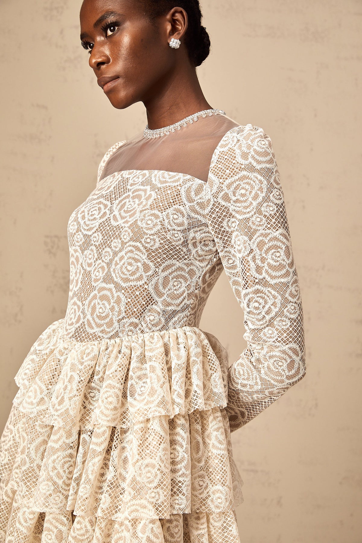 Hippolyte neutrals floral-embroidered mini dress