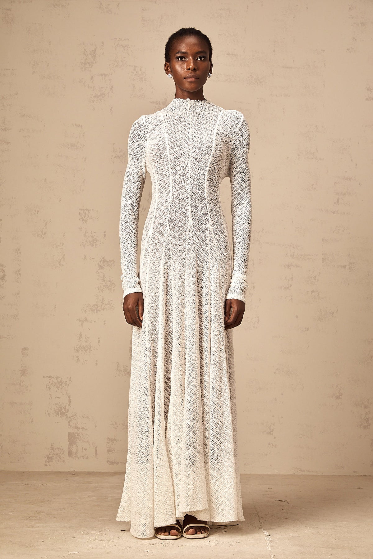Athena wavy-pattern lace maxi dress in White (Final Sale-US Only)