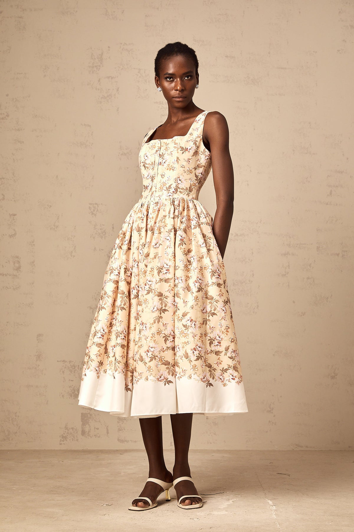 Alizée yellow floral-print buttoned midi dress