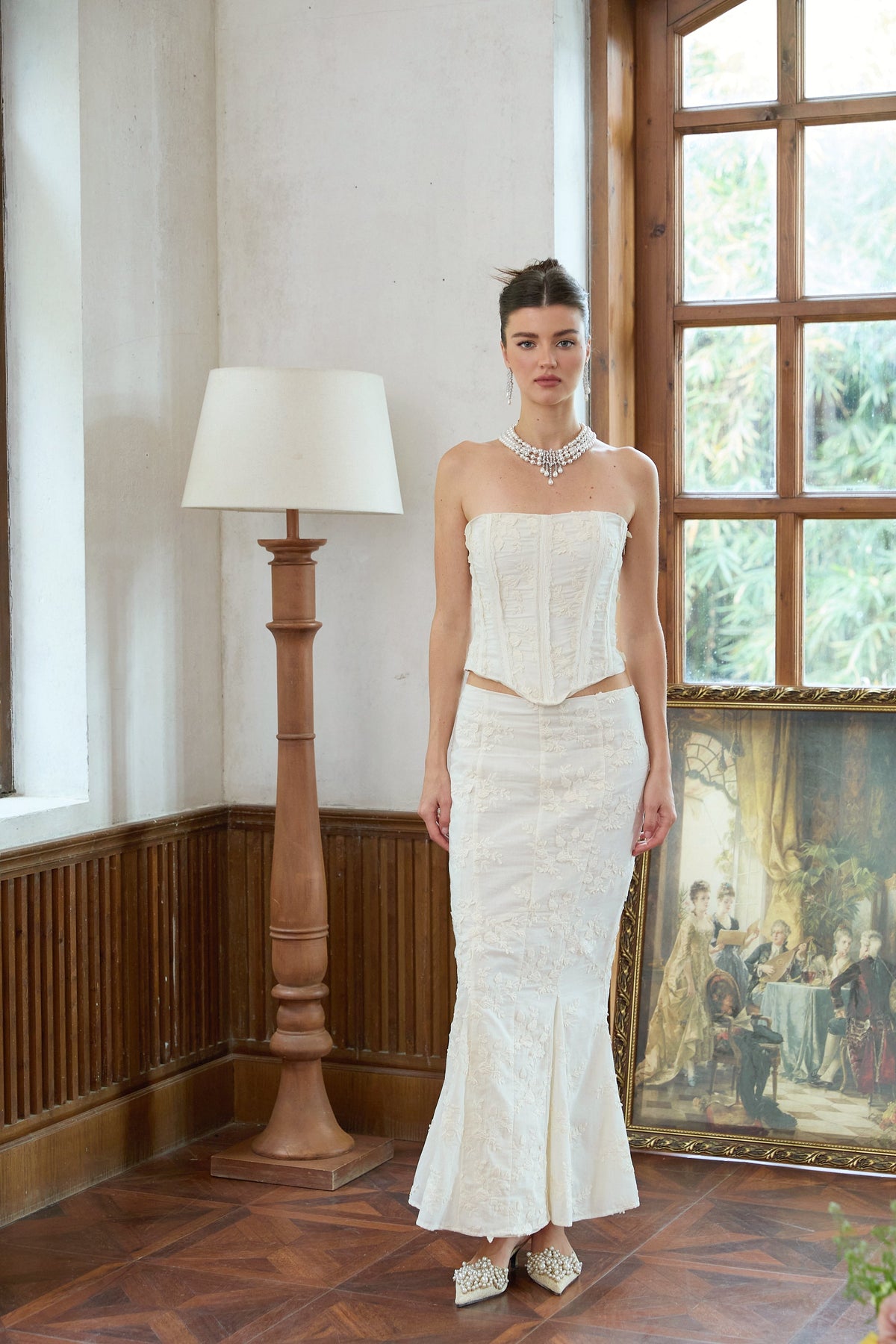 Margot white embroidered top & skirt matching set