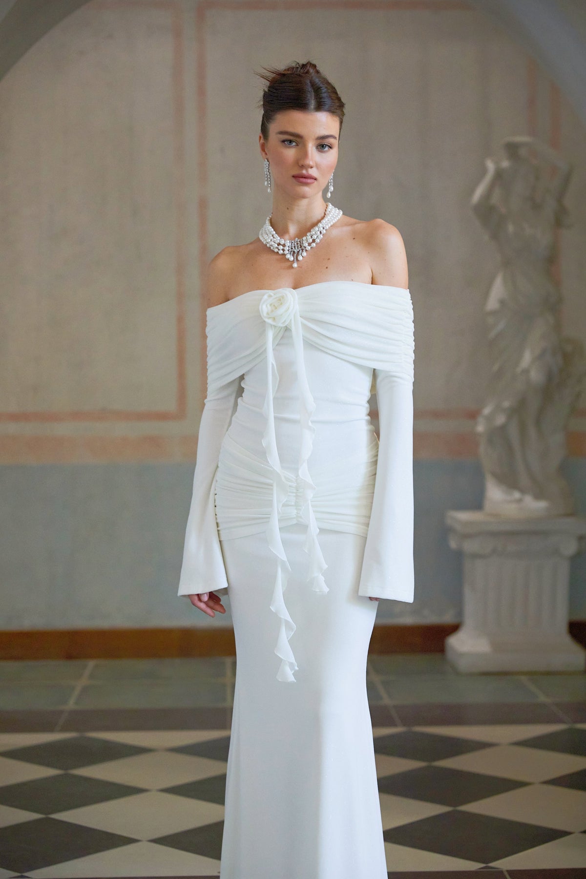 Wanda white glittered floral-appliqué knit maxi dress (Final Sale)