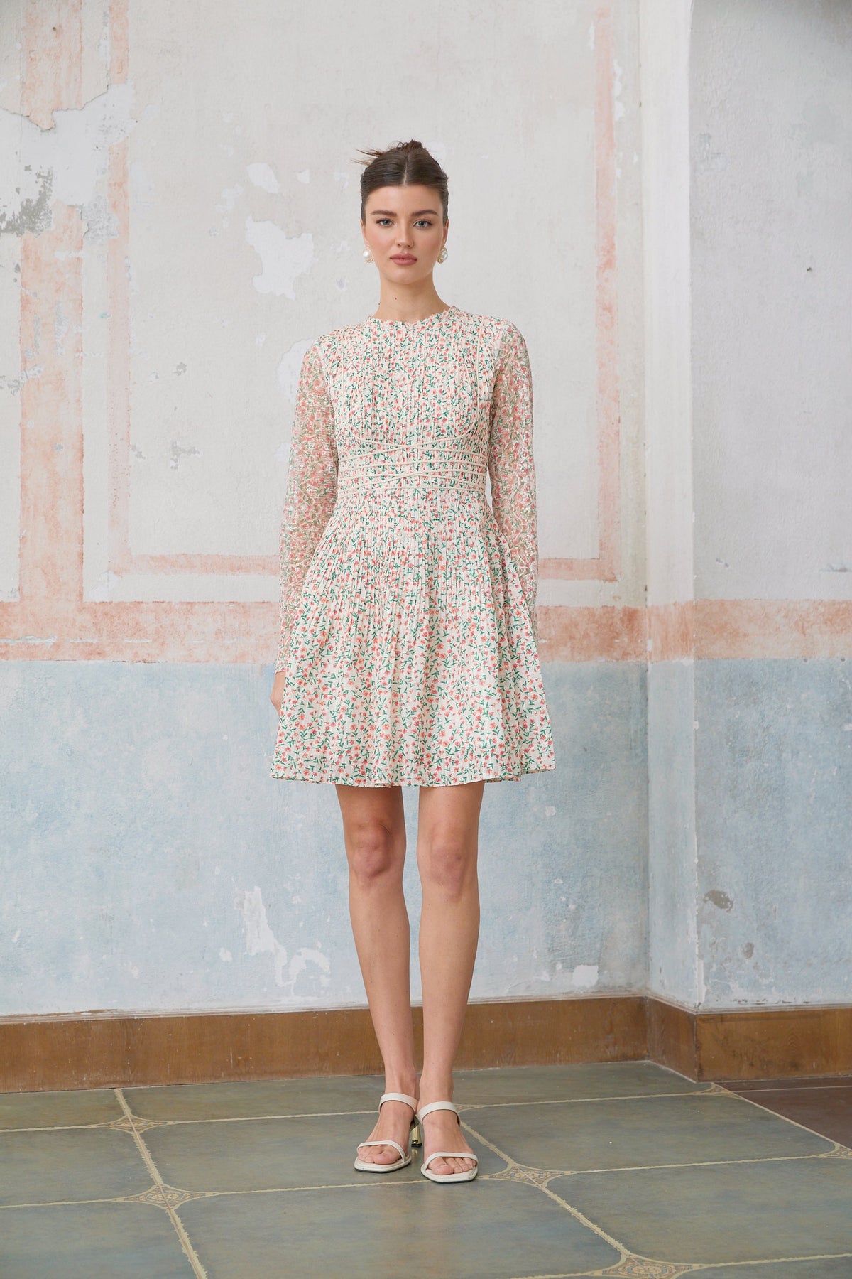 Marion floral-print pleated mini dress