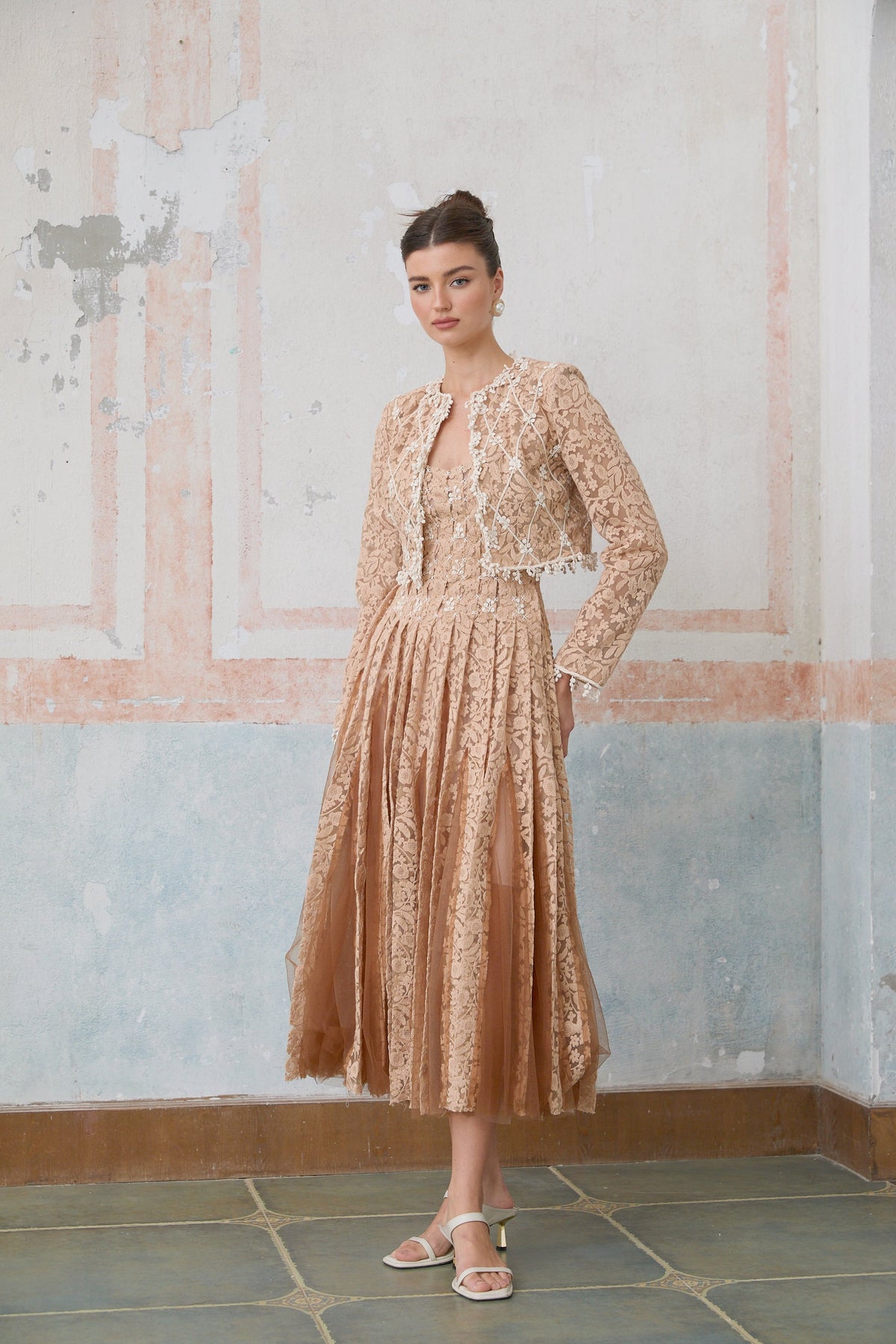 Axelle neutrals crochet-lace cardigan & dress matching set
