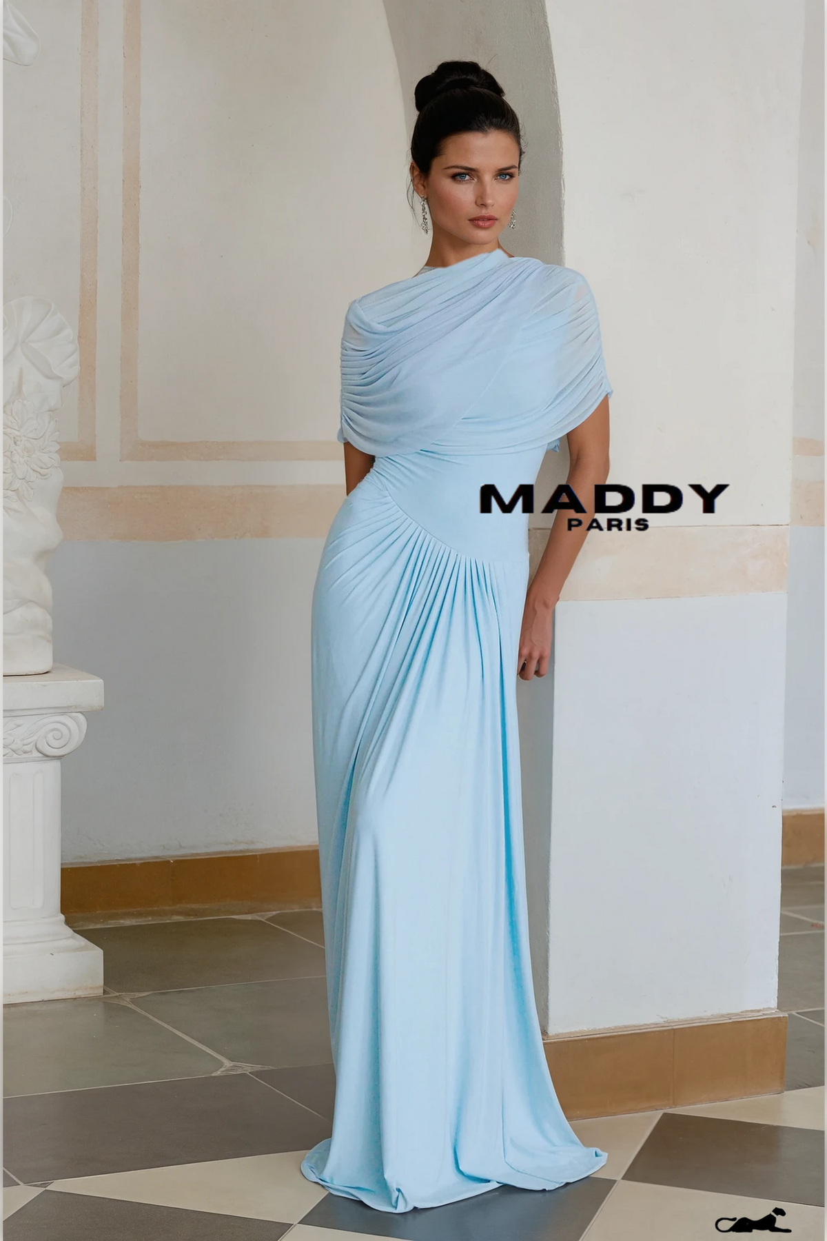 Catherine asymmetrical pleated maxi dress in Baby-blue