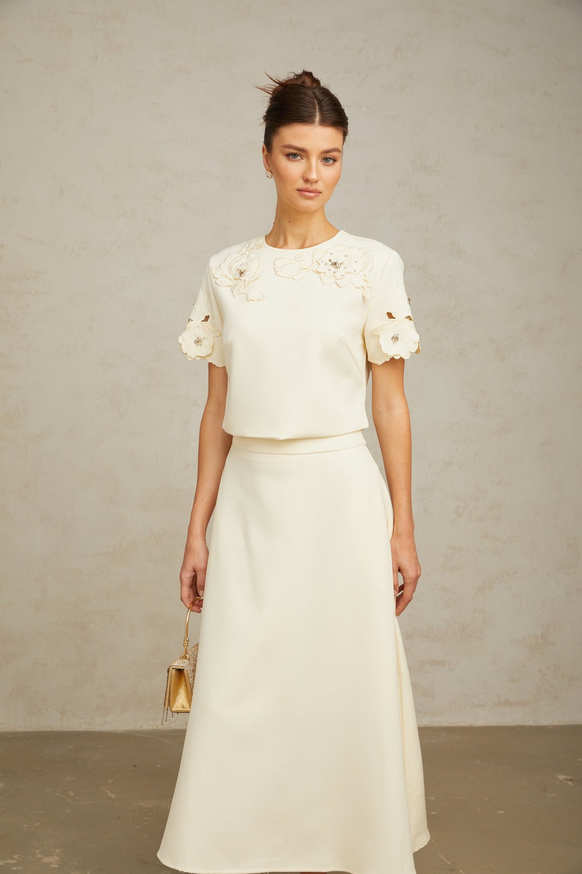Coralie neutrals 3D-petal top & skirt matching set
