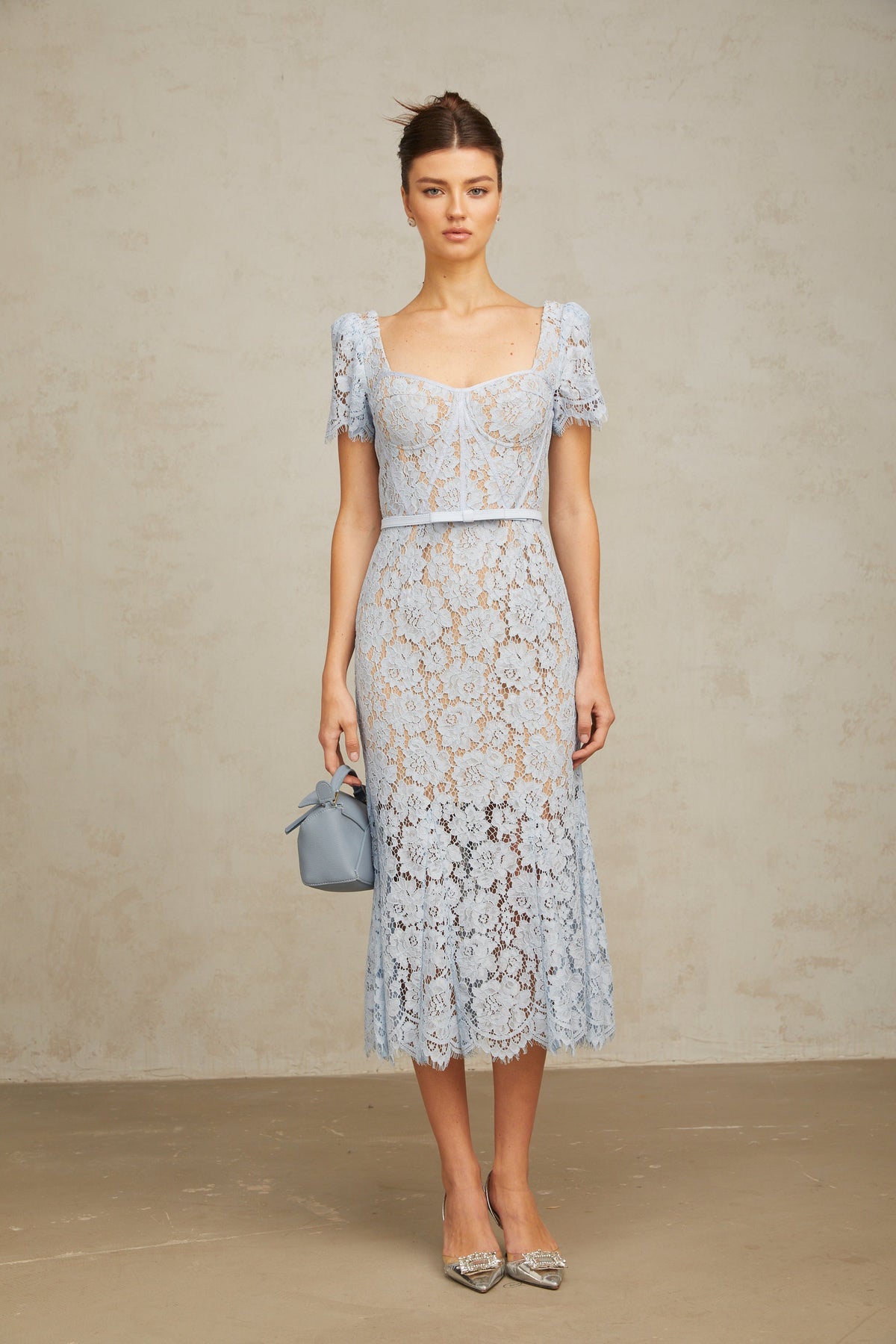 Audrey blue floral-lace boned midi dress (Final Sale-US Only)