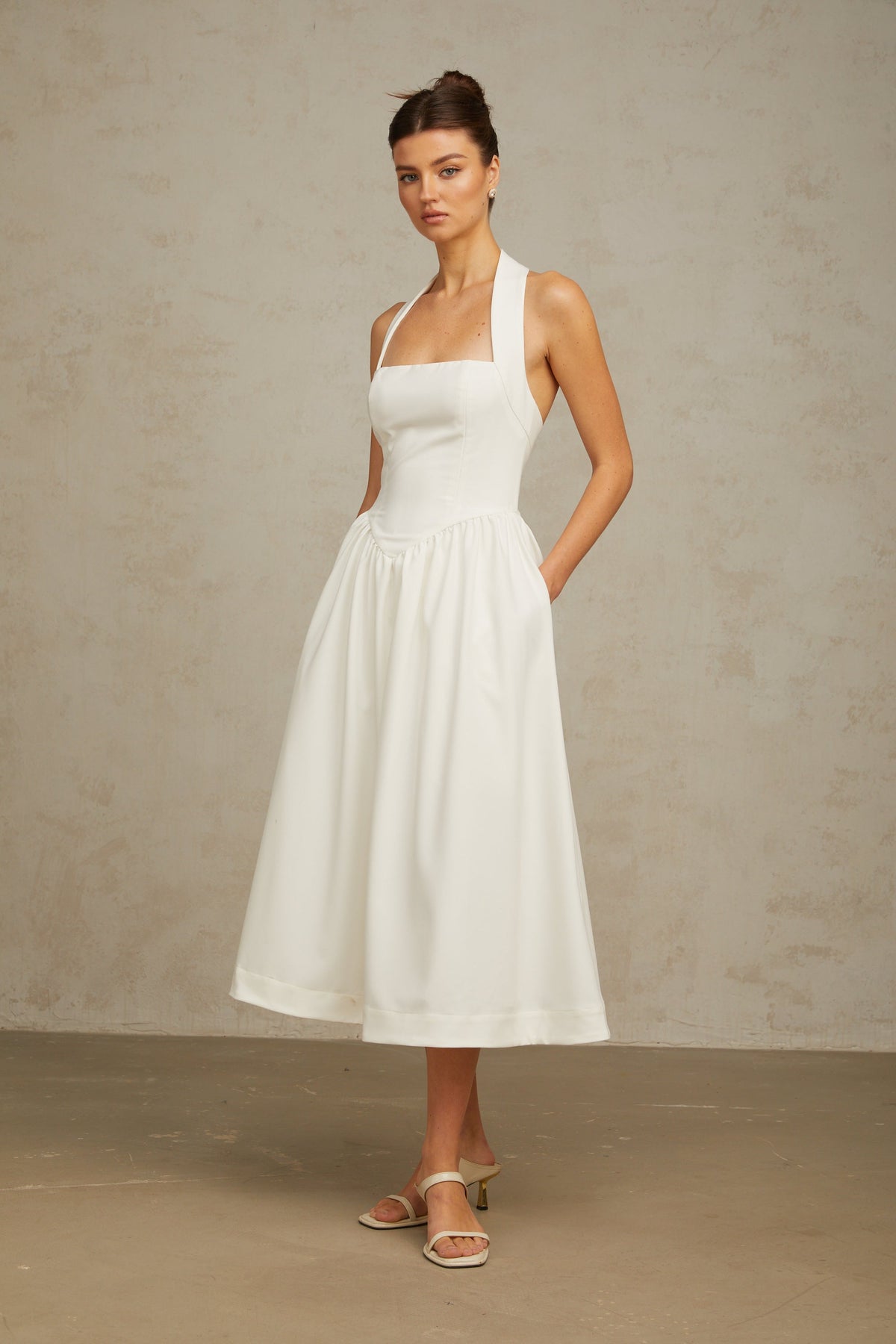 Alizée halterneck pleated midi dress in White (Final Sale-US Only)
