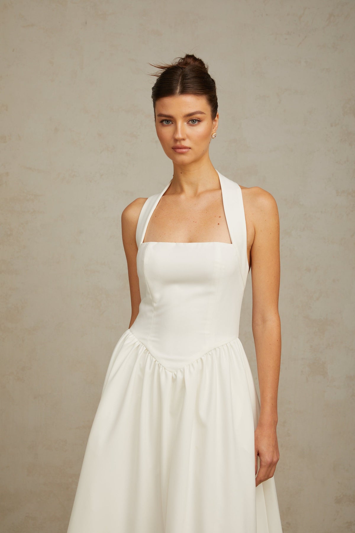 Alizée halterneck pleated midi dress in White (Final Sale-US Only)