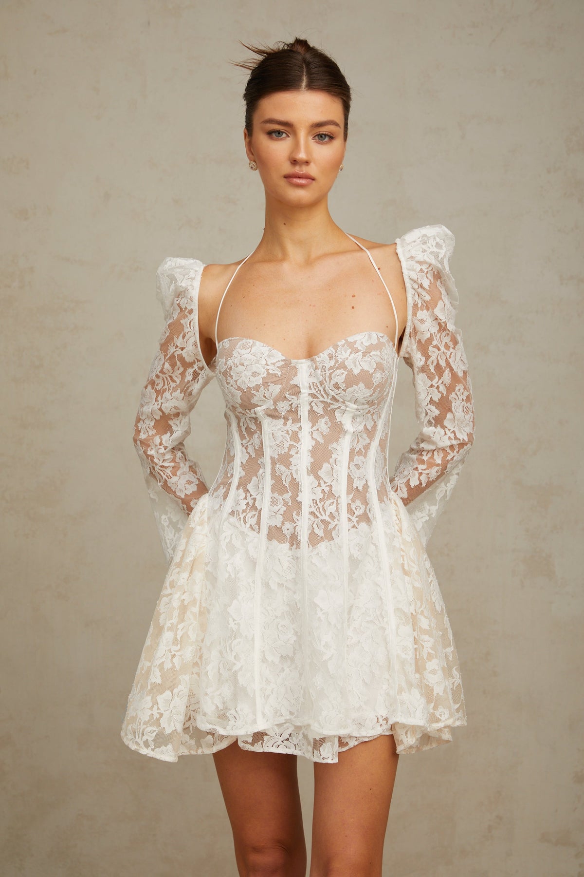 Vivienne white floral-lace corset mini dress